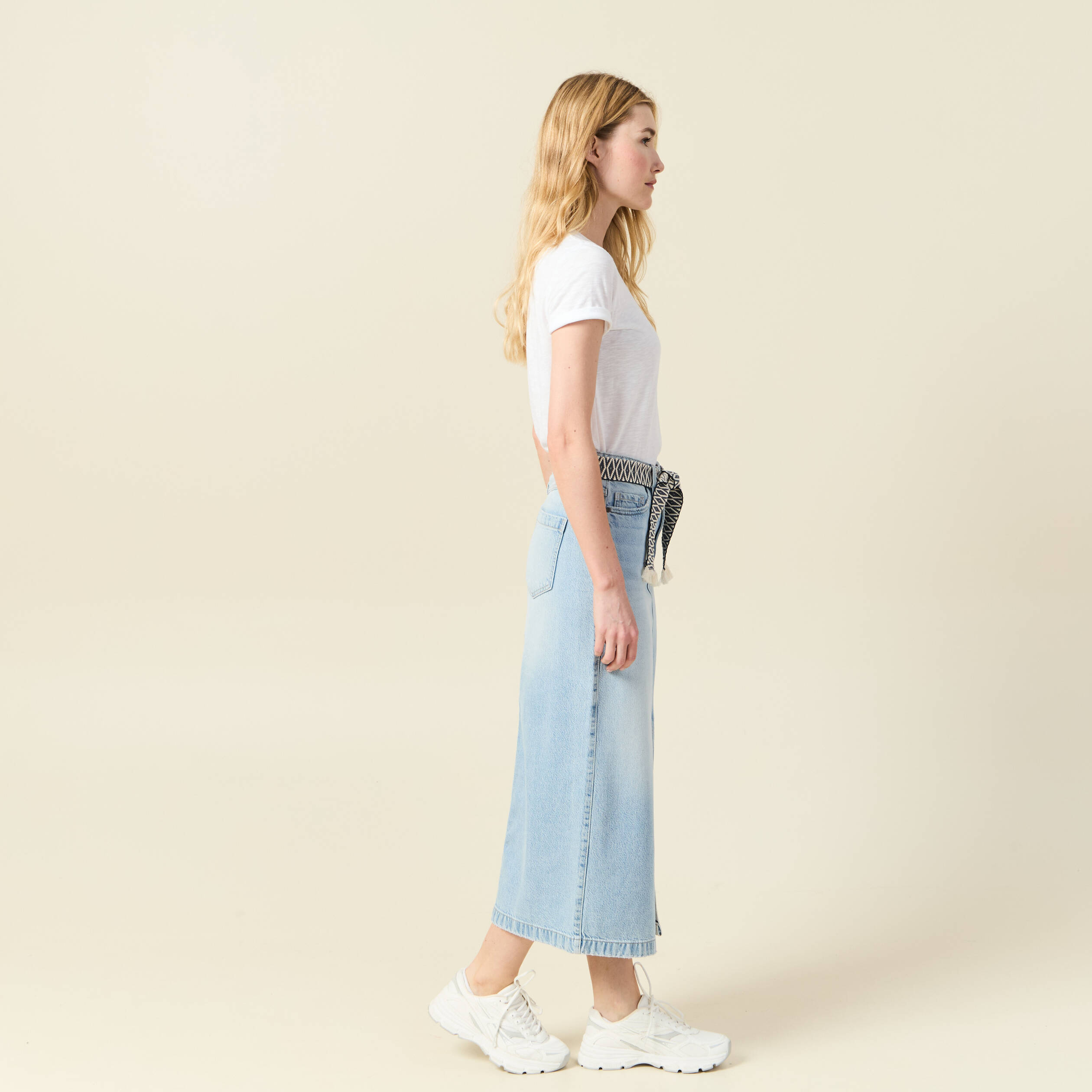 jupe longue droite en jean denim bleach femme Jupe longue droite en jean denim bleach femme