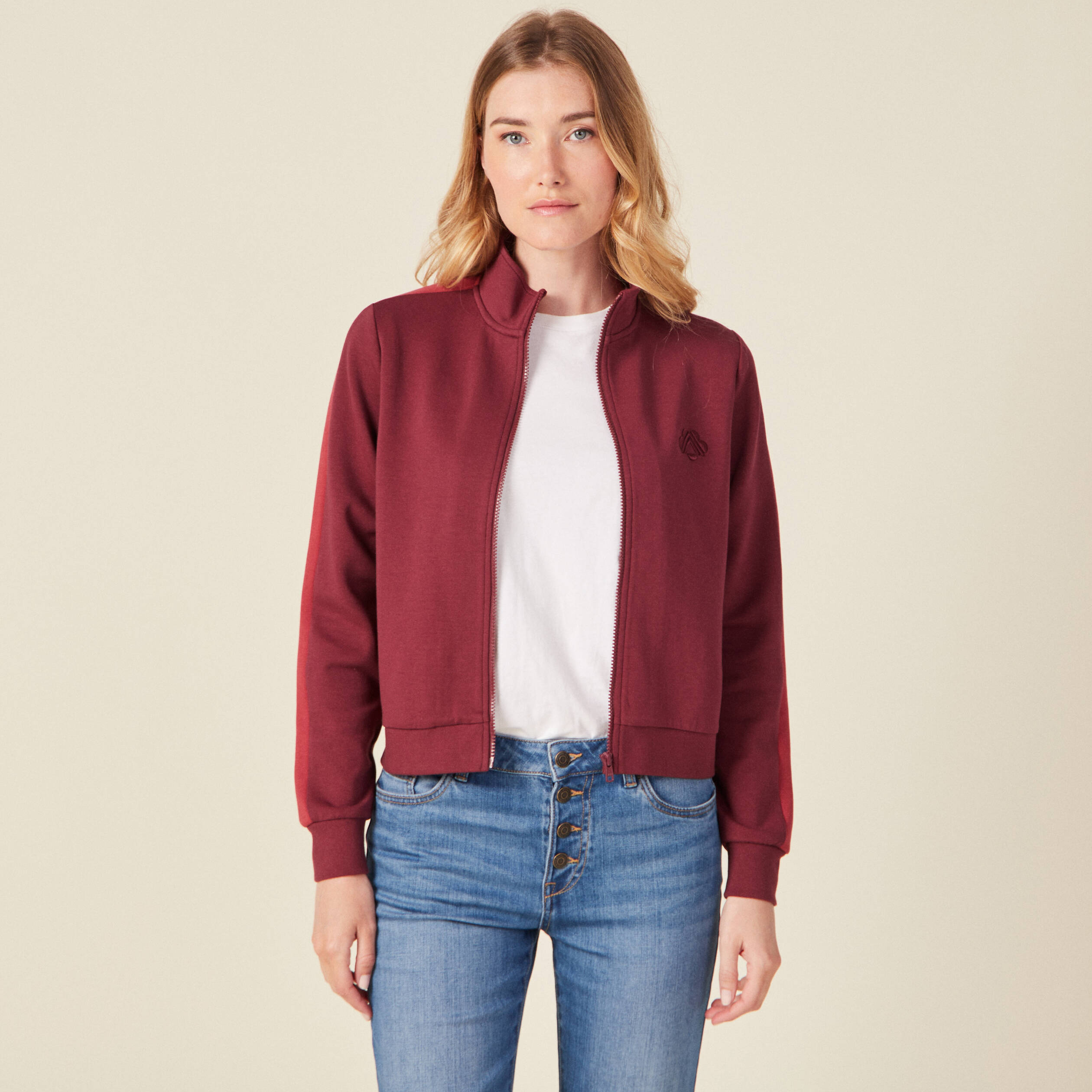 gilet manches longues zippe prune femme Gilet manches longues zippé prune femme