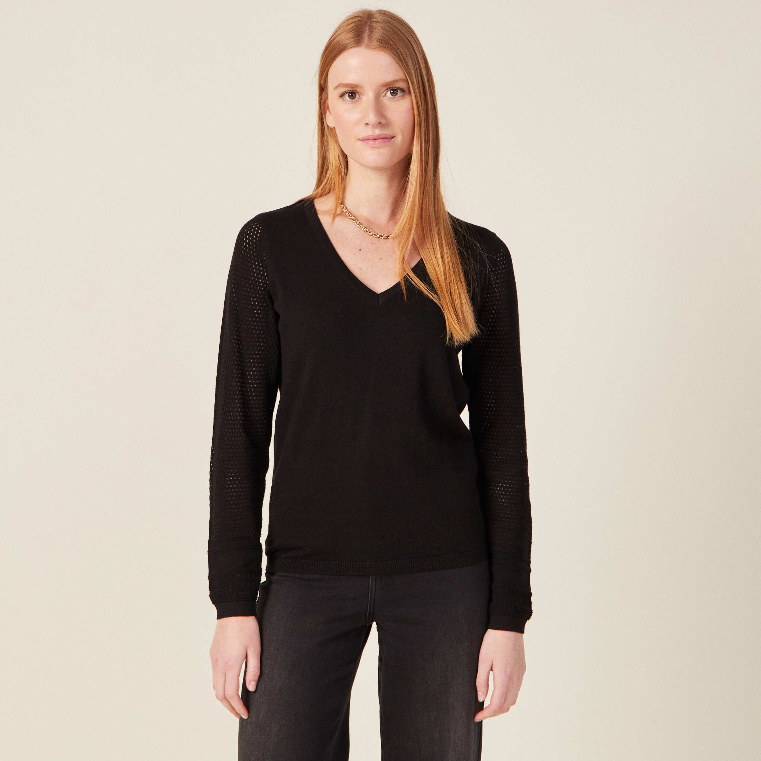 Pull à manches longues noir femme