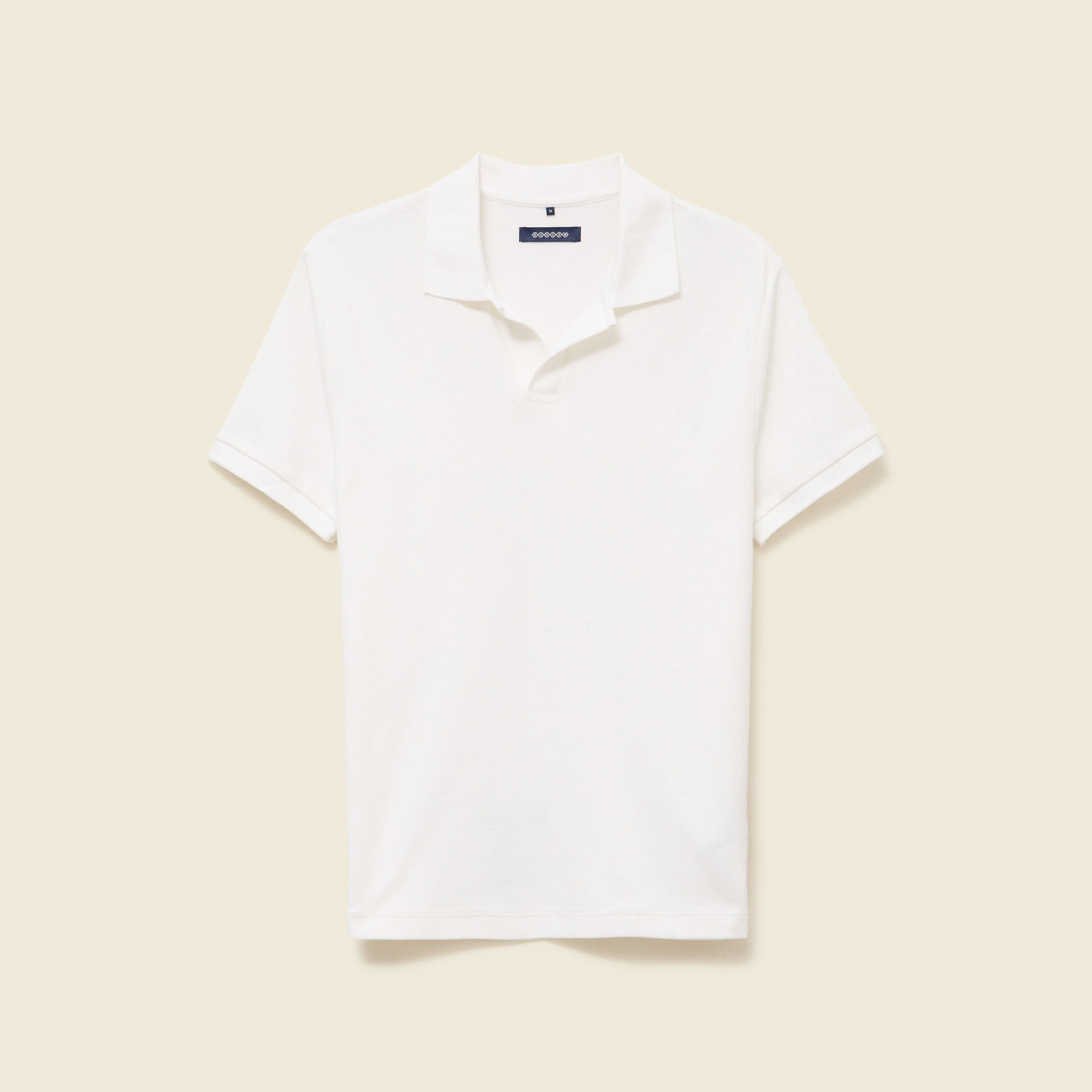 Polo cintr&eacute; col cubain manches courtes blanc homme