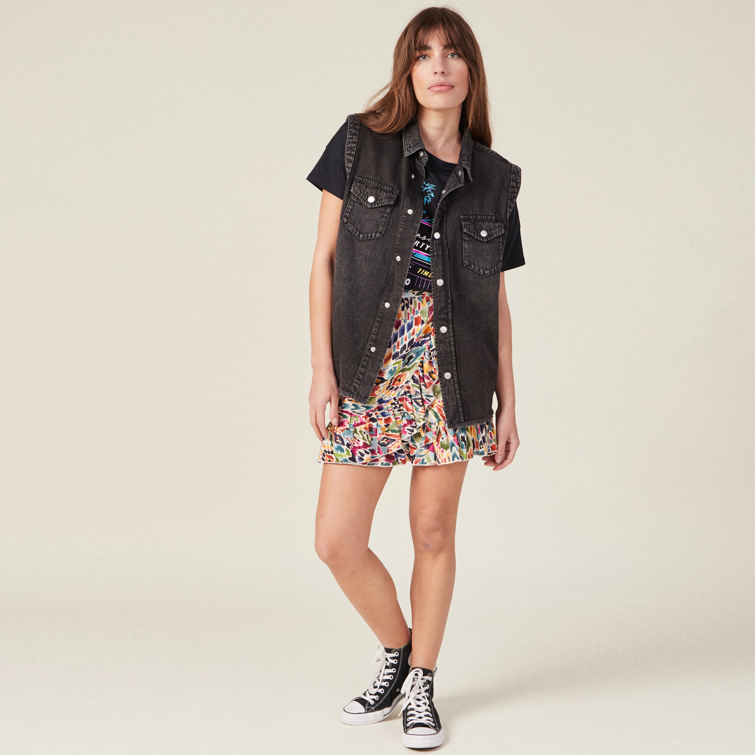 Veste droite en jean denim snow noir femme