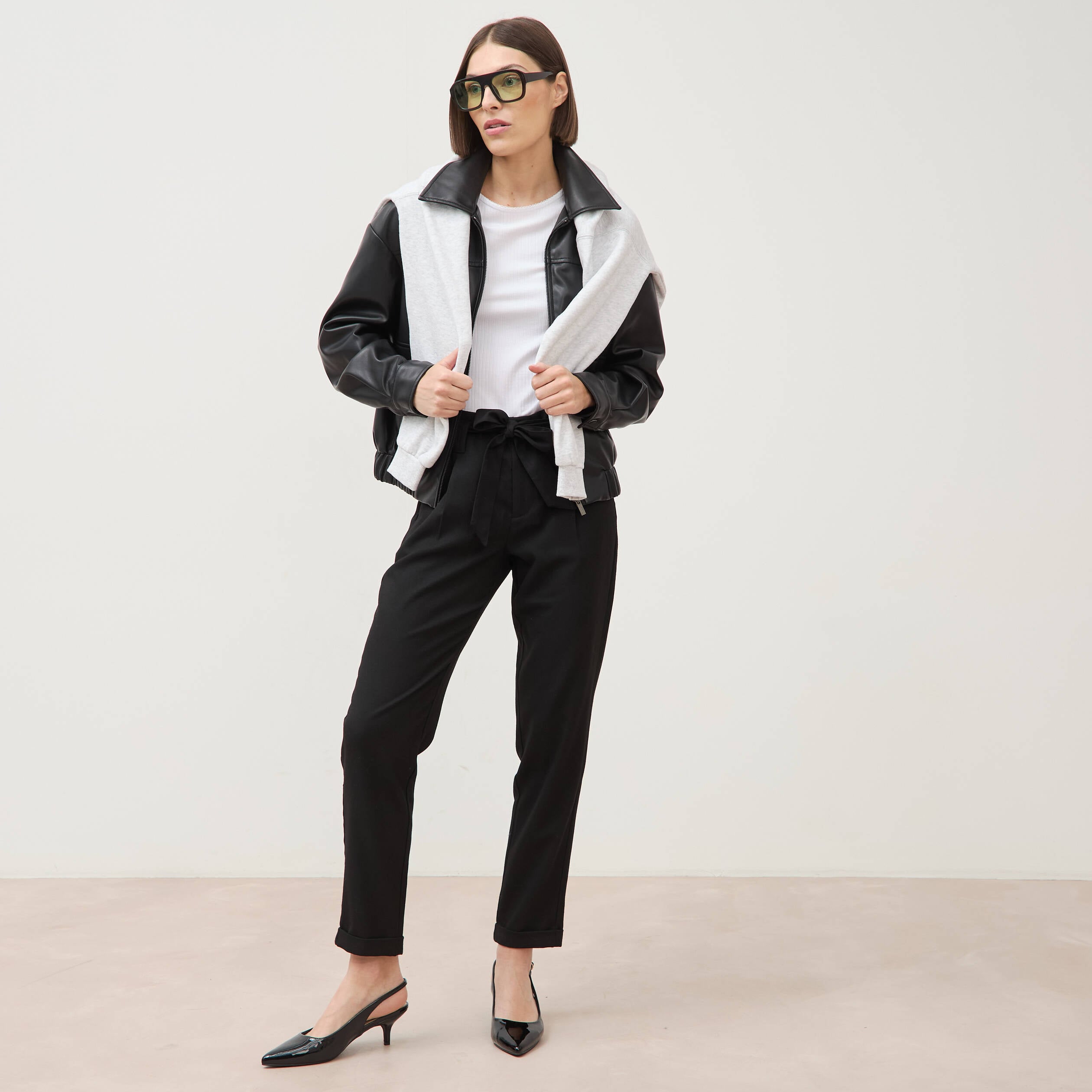 Pantalon paperbag noir femme