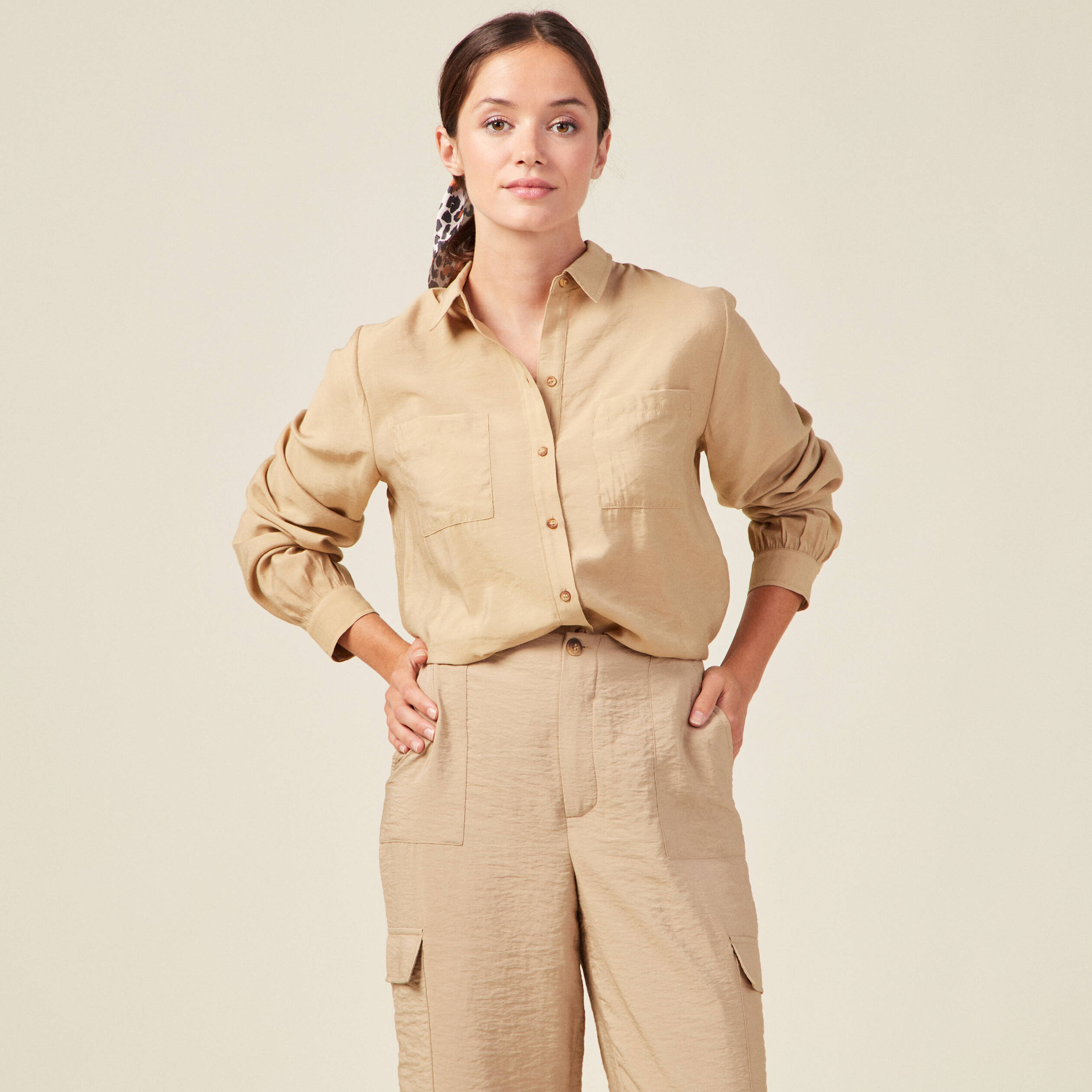 Chemise manches longues beige femme Vibs