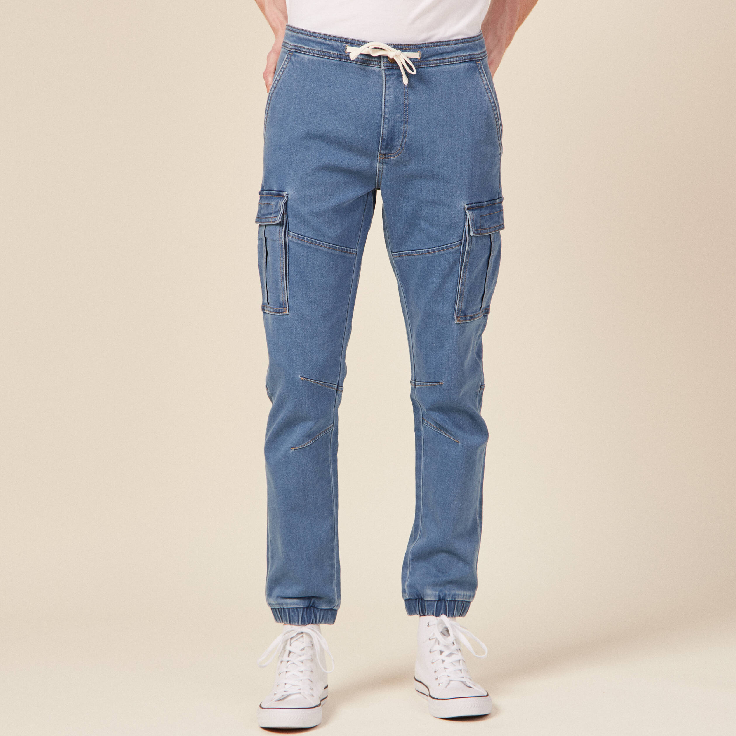 jeans battle a coulisse denim used homme Jeans battle à coulisse denim used homme