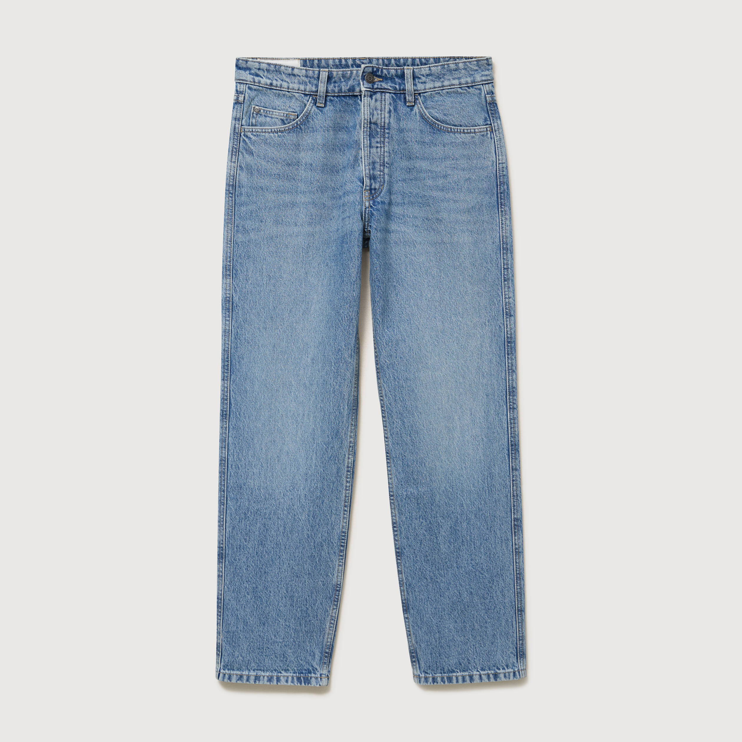 Jeans large longueur 34 en coton denim bleach homme