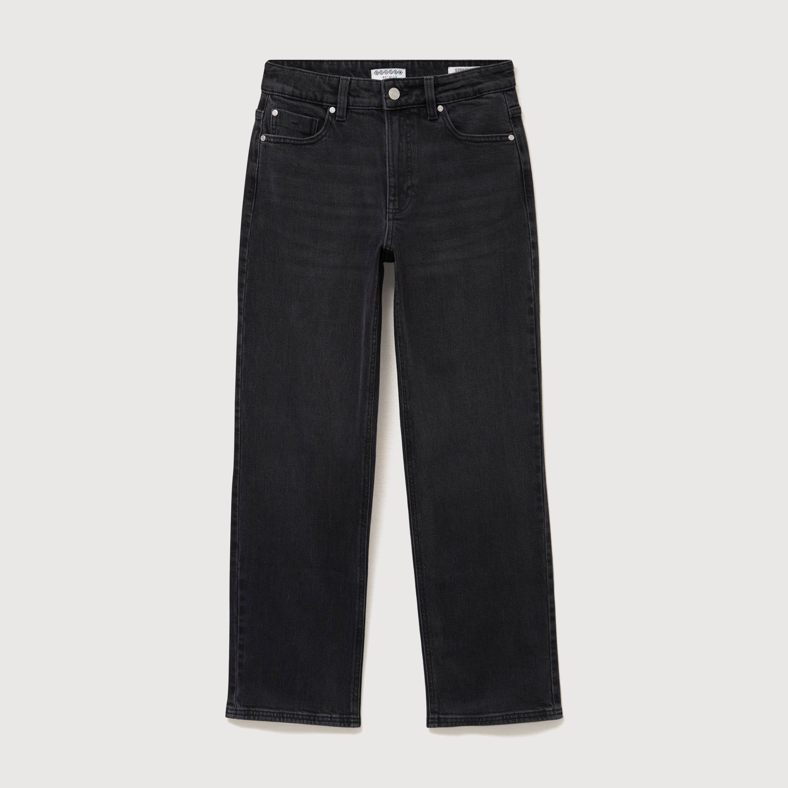 Jeans straight 7/8&egrave;me taille haute denim noir femme