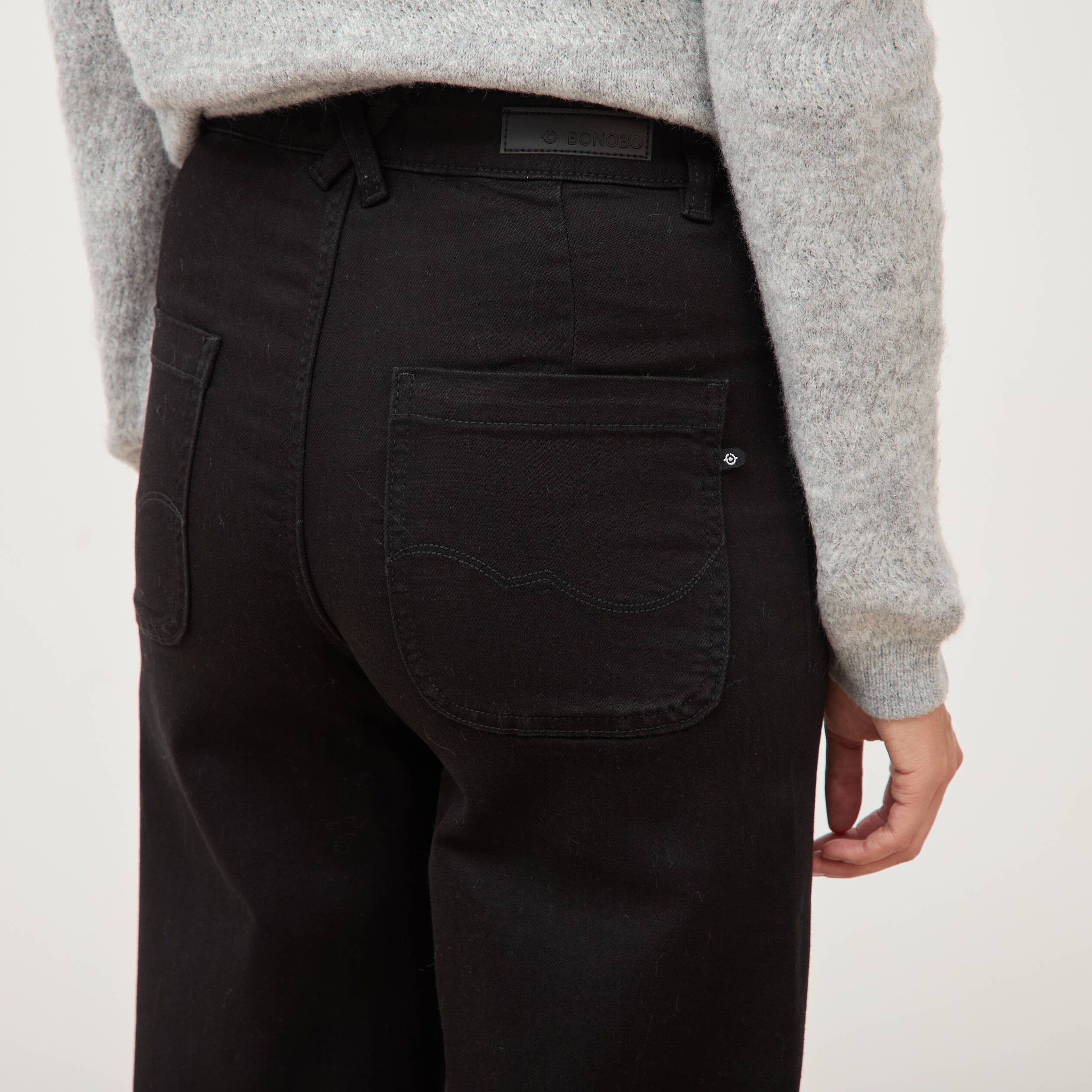 Jeans large taille haute denim noir femme