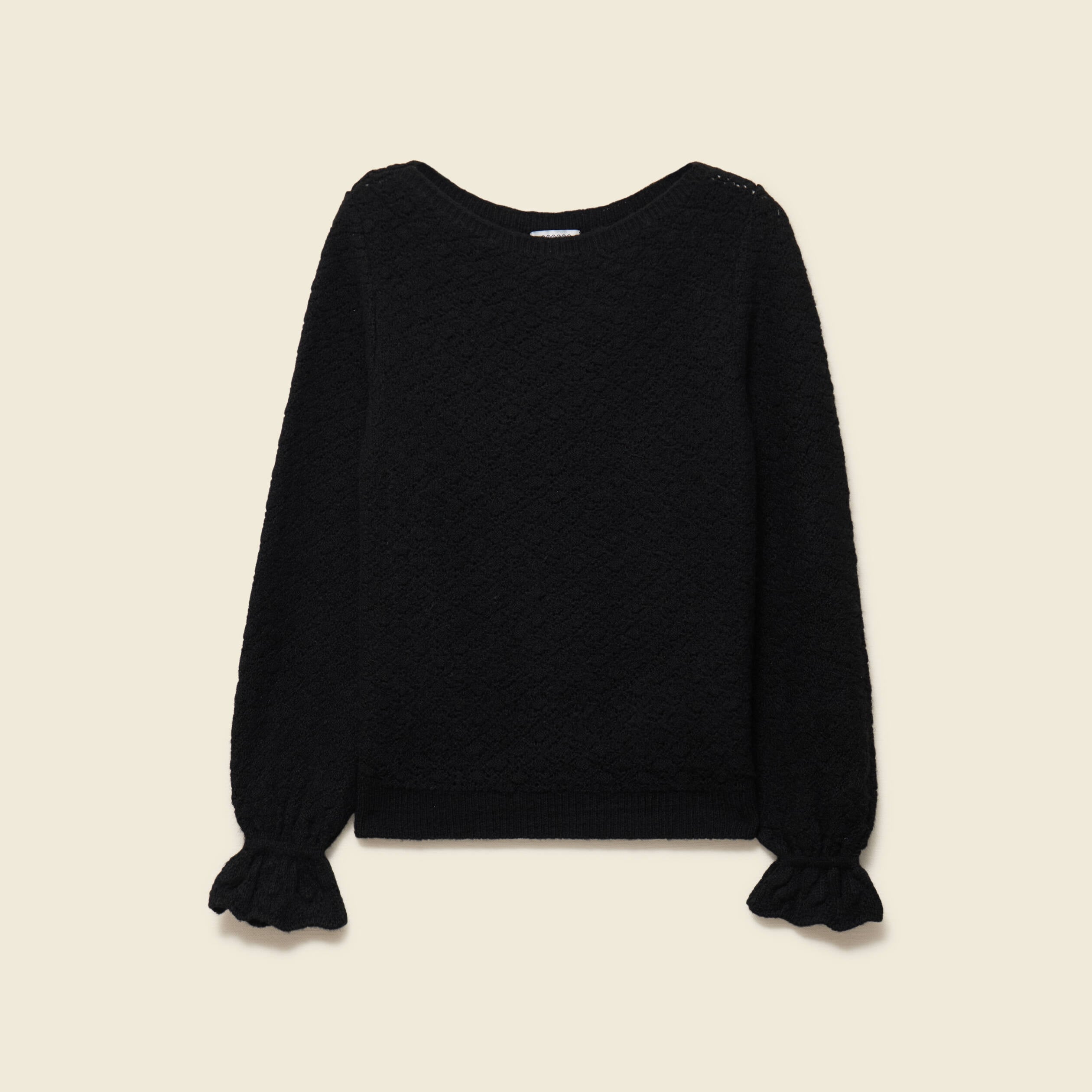 Pull ajour&eacute; col bateau manches longues noir femme