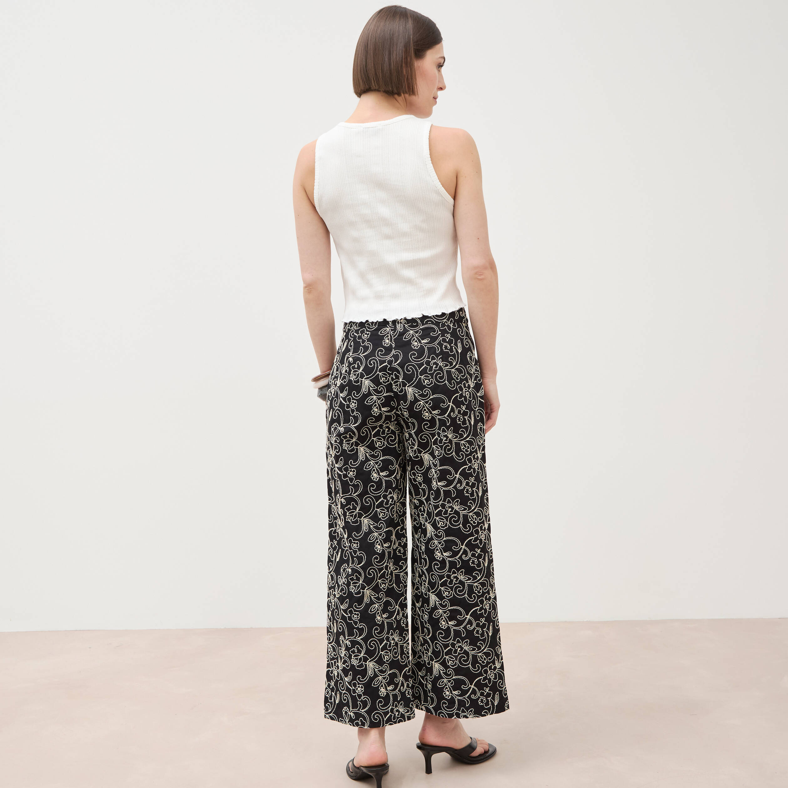 Pantalon loose en coton doubl&eacute; noir femme