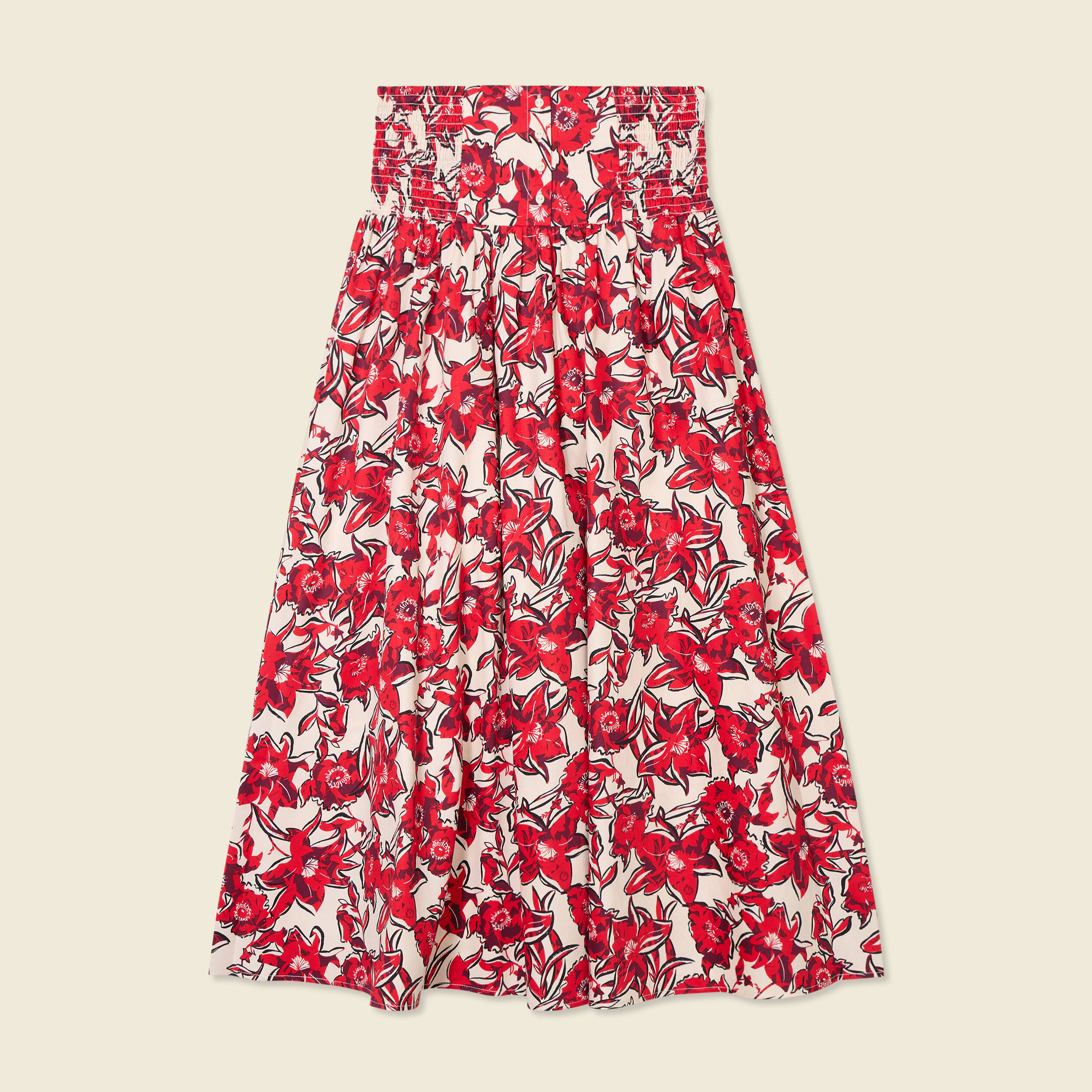 Jupe longue &eacute;vas&eacute;e rouge femme