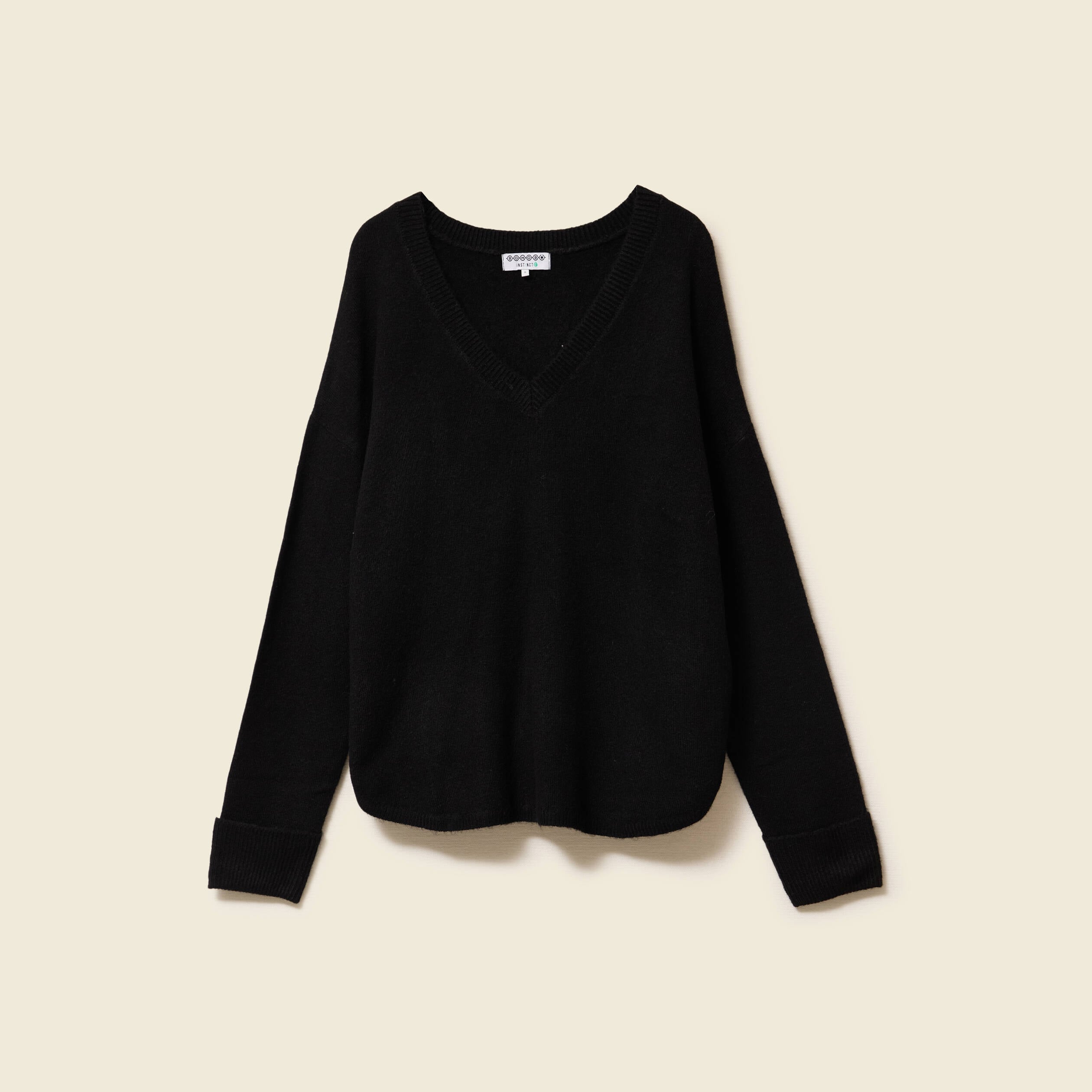 Pull manches longues col en V noir femme