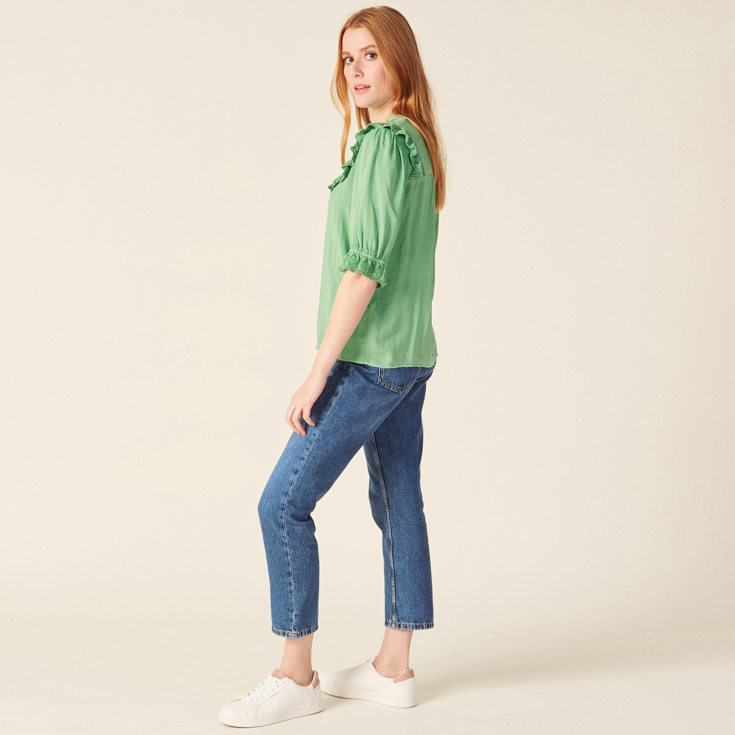 Chemise manches 3/4 vert clair femme