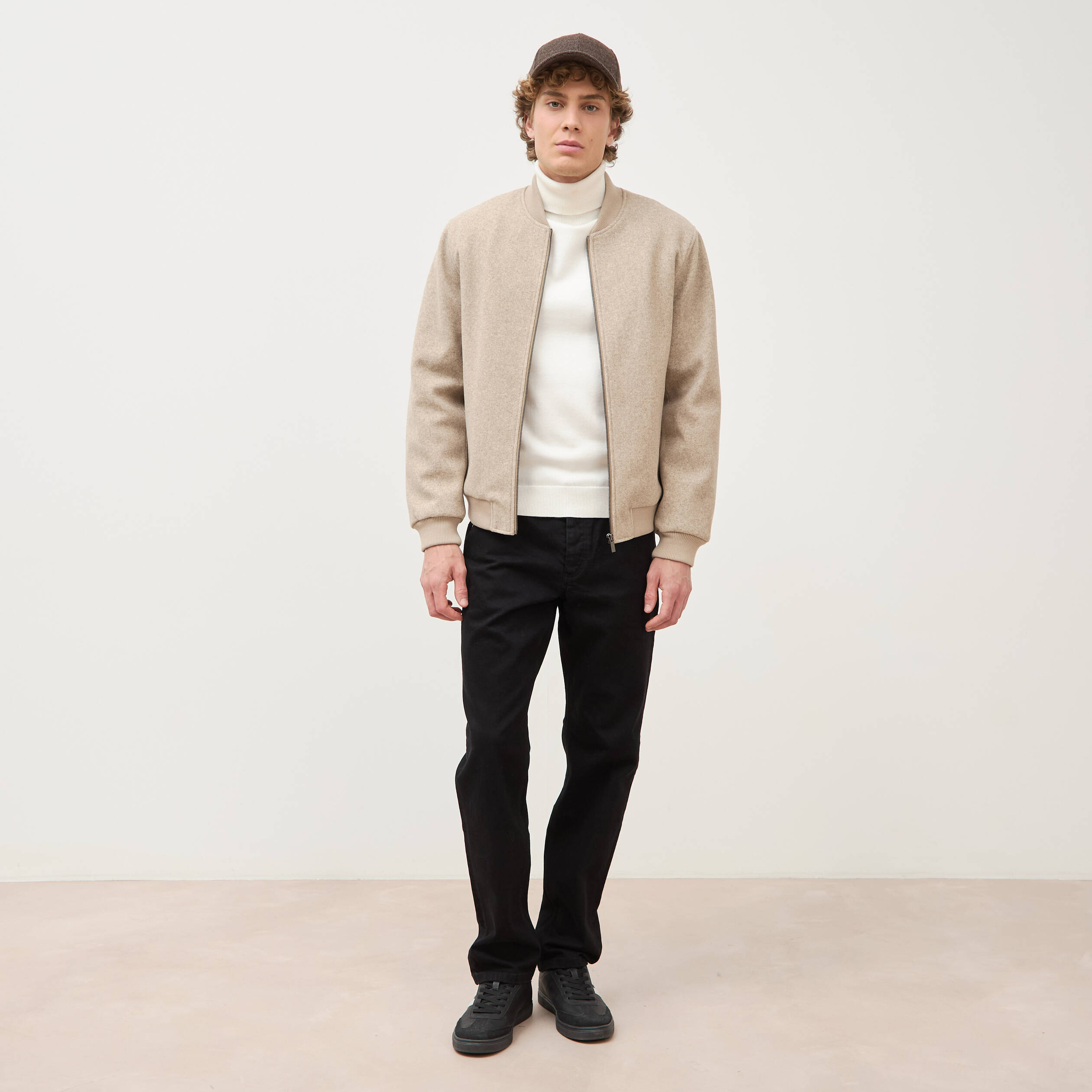 Blouson doubl&eacute; manches longues beige homme