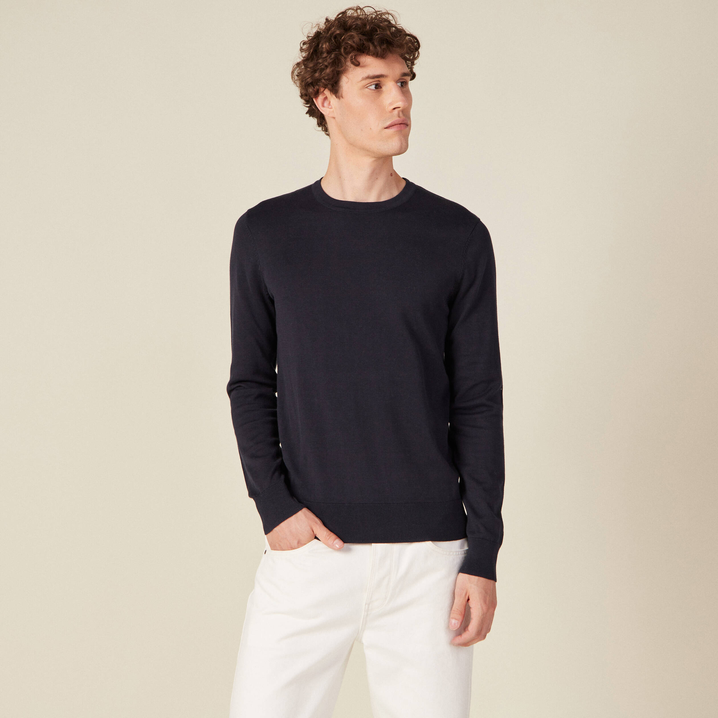 Pull manches longues bleu marine homme