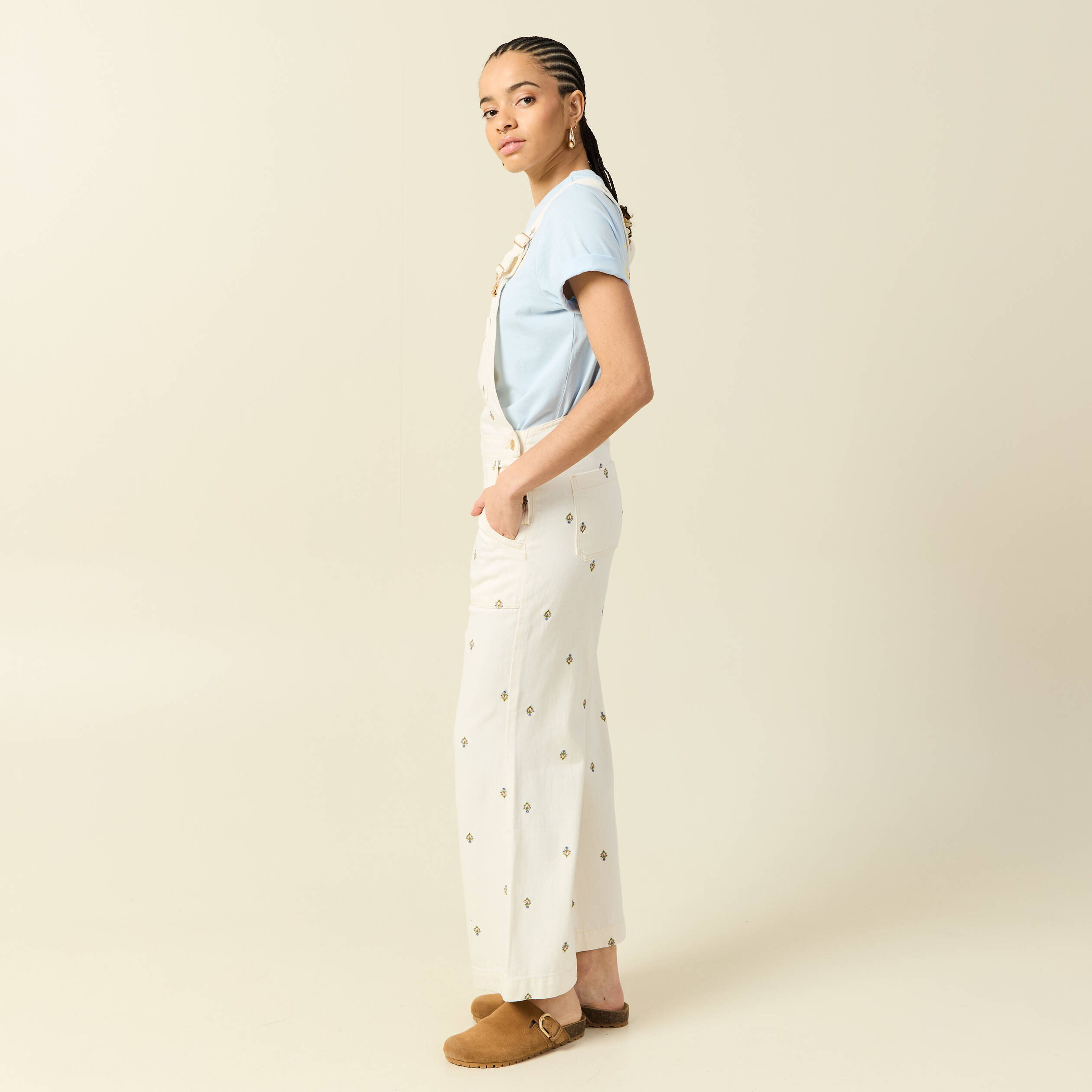 Salopette en jeans &agrave; fines bretelles denim blanc femme