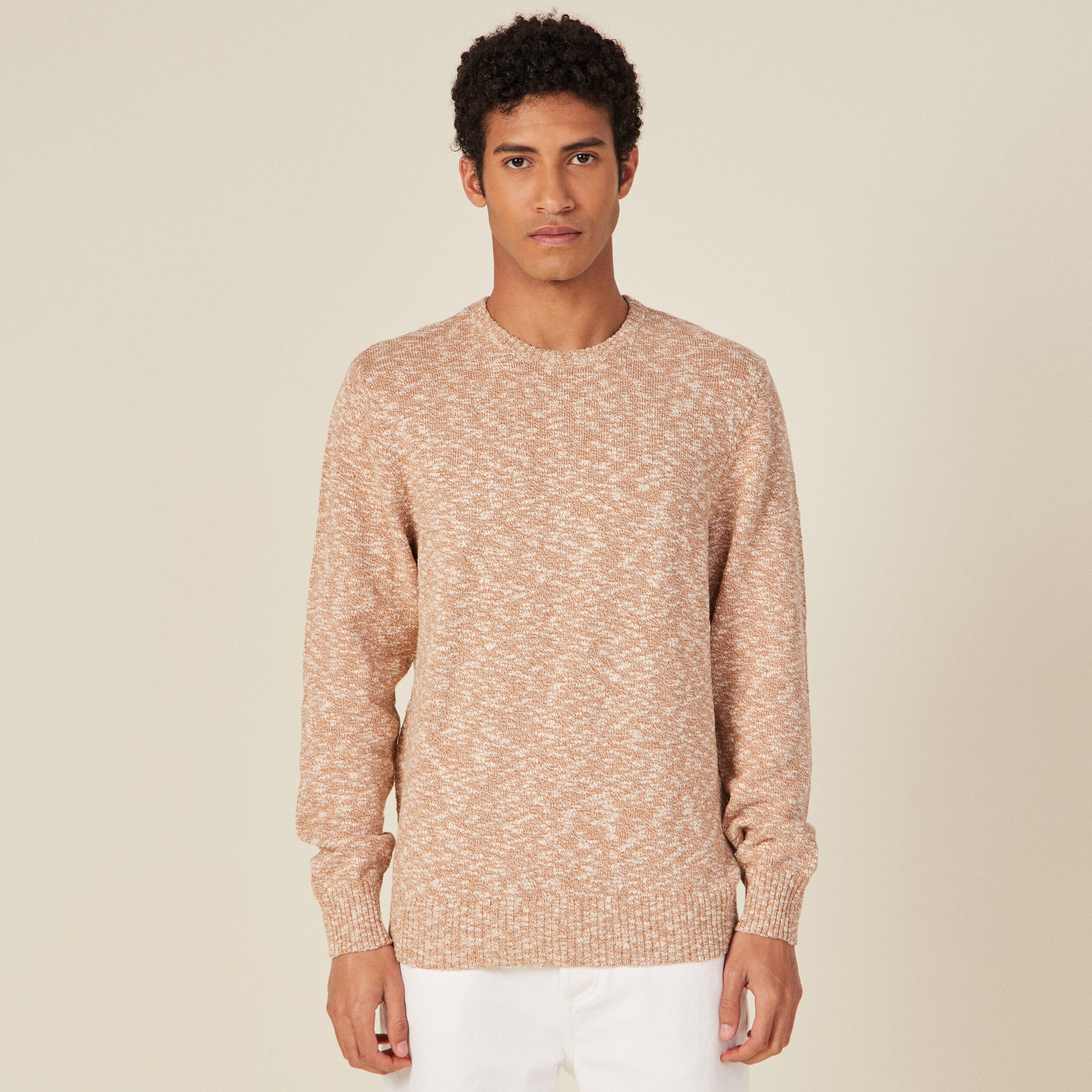 Pull manches longues col rond camel homme