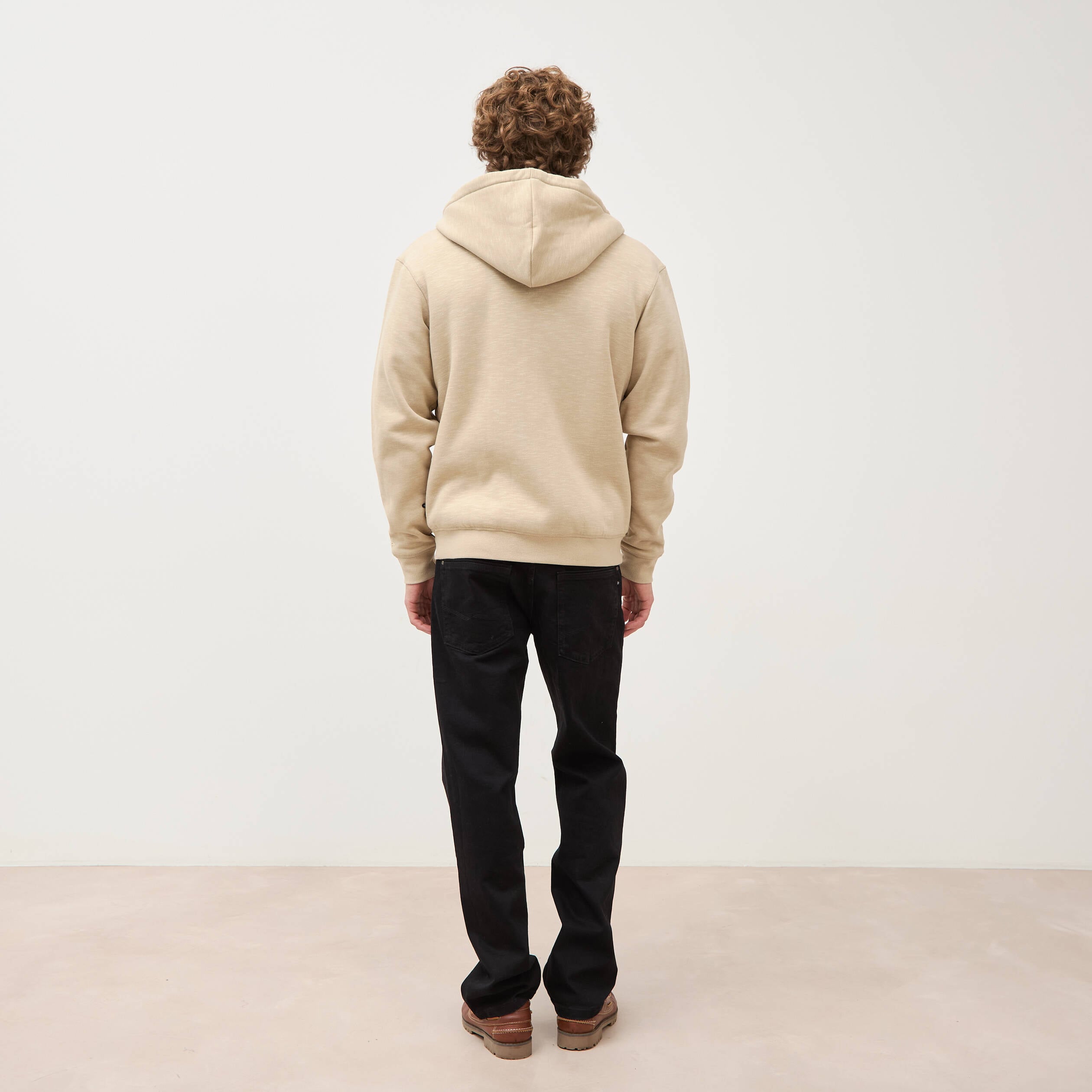 Sweat manches longues zipp&eacute; beige homme