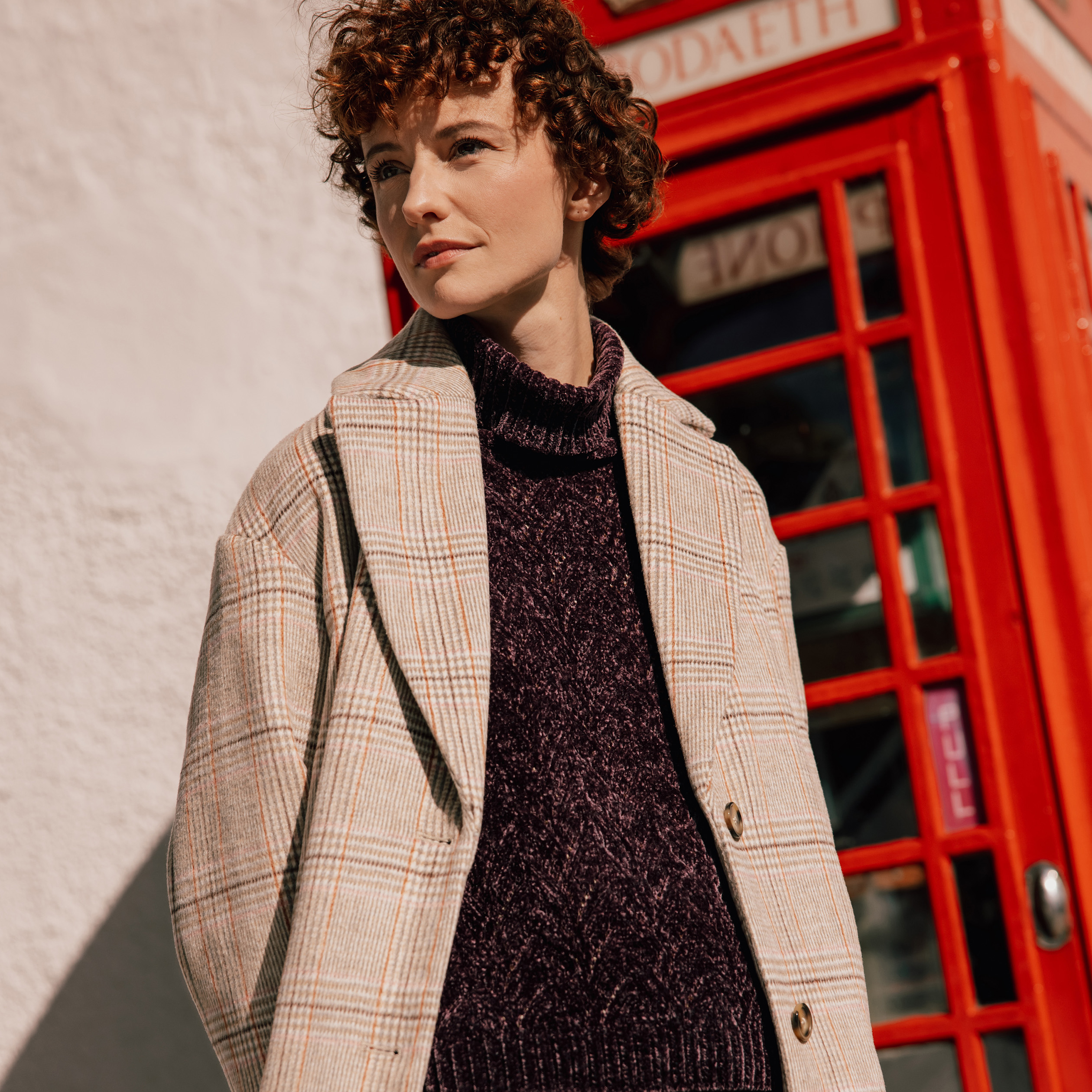 Manteau droit long col tailleur rouge clair femme