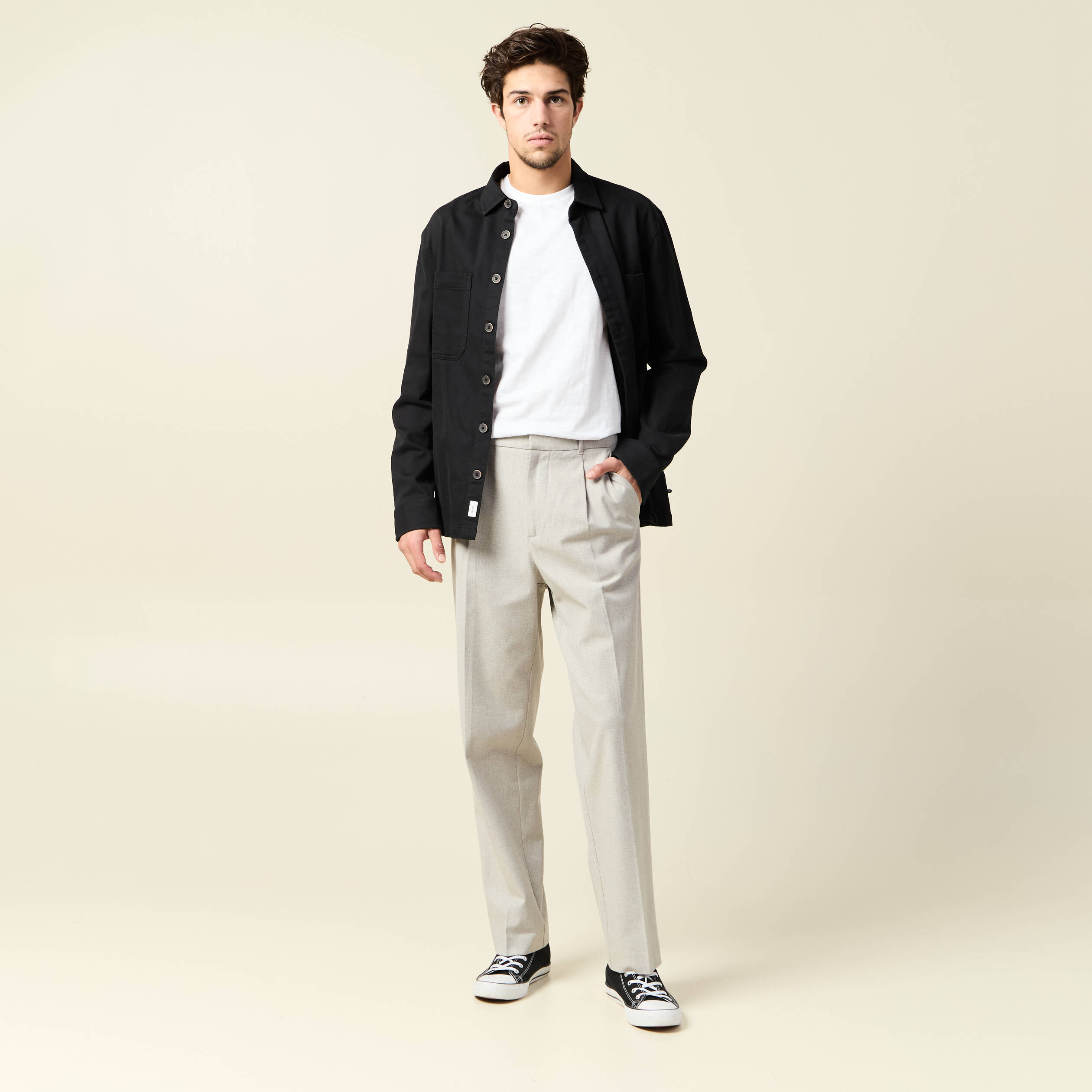 pantalon chino large a pinces beige homme Pantalon chino large à pinces beige homme