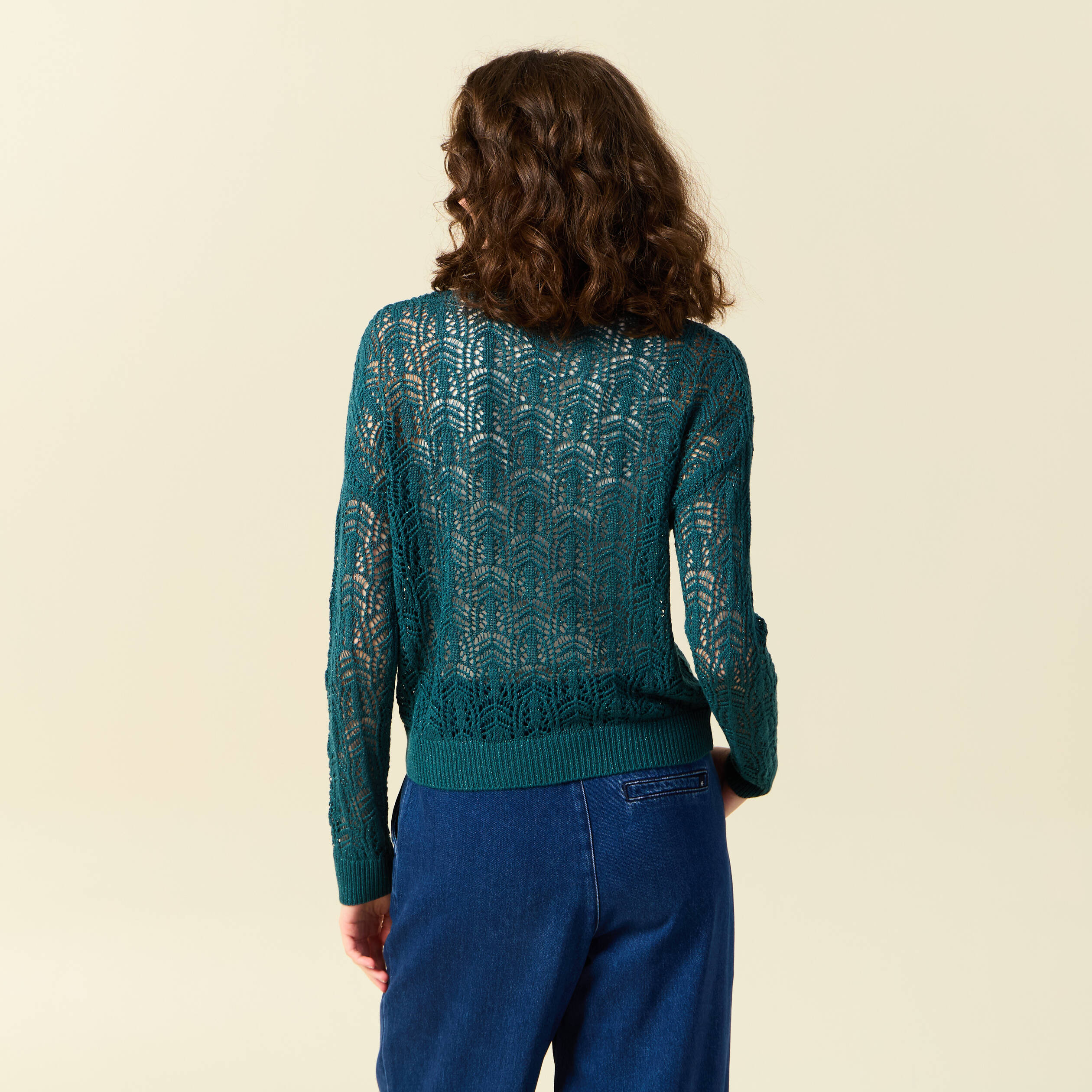pull ajoure eco responsable vert canard femme Pull ajouré éco-responsable vert canard femme