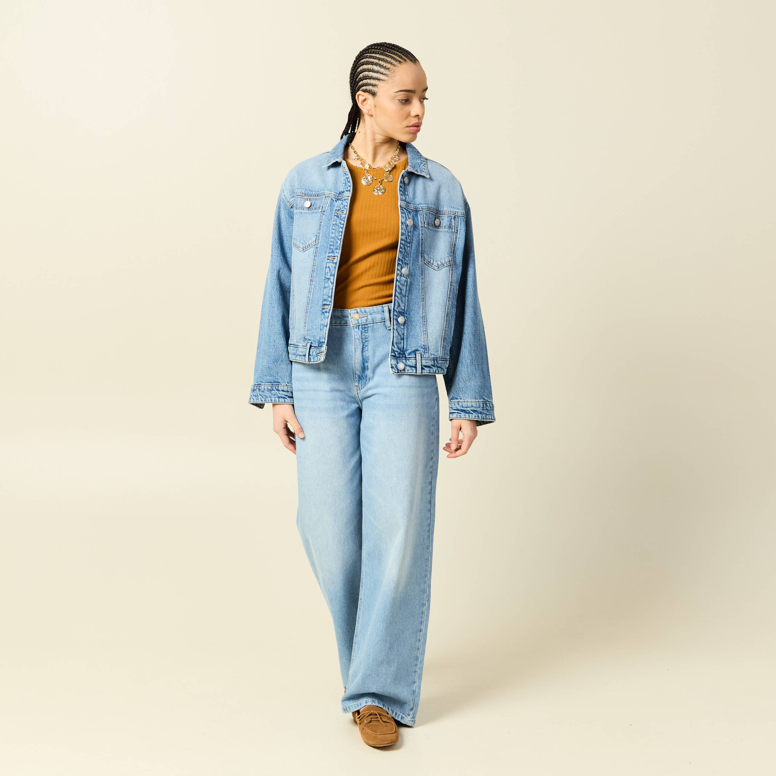 T-shirt manches courtes c&ocirc;tel&eacute; camel femme