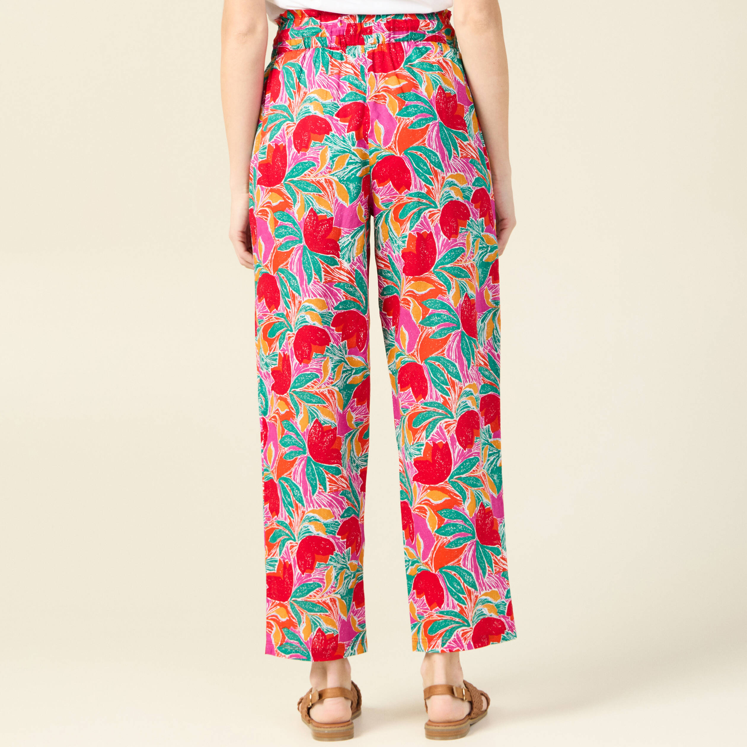 pantalon carotte taille haute multicolore femme Pantalon carotte taille haute multicolore femme