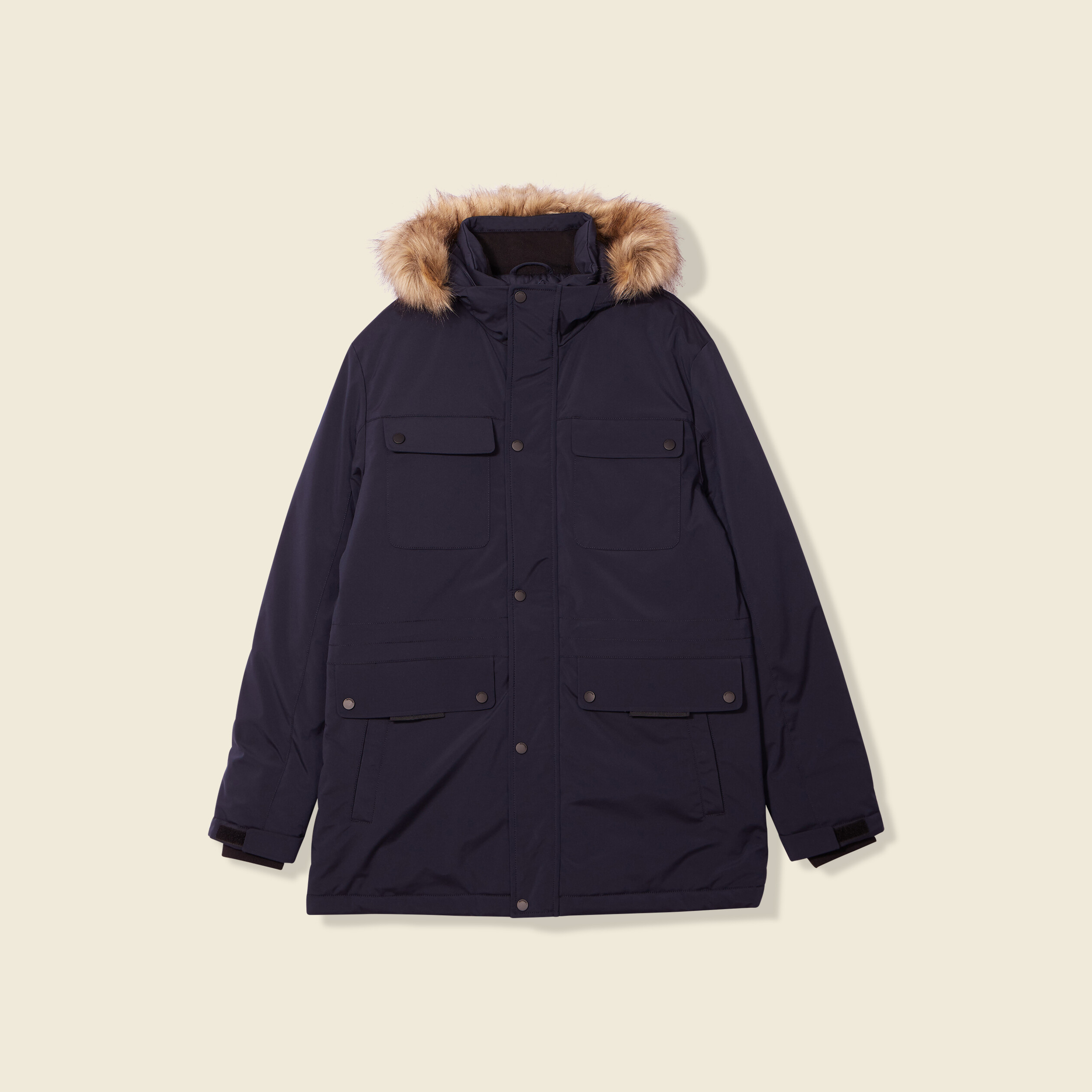 parka droite a capuche bleu fonce homme Parka droite à capuche bleu foncé homme