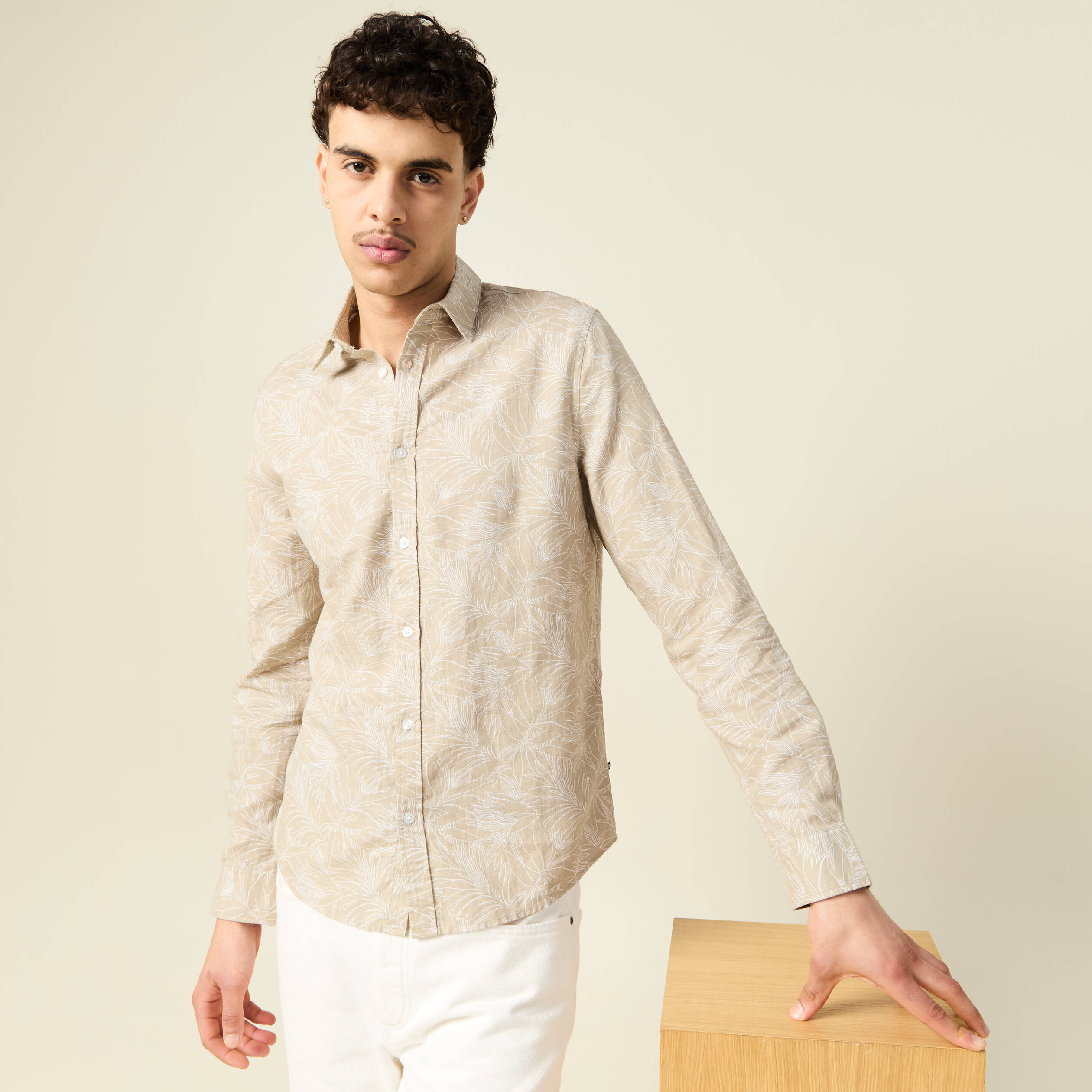 chemise manches longues beige homme Chemise manches longues beige homme