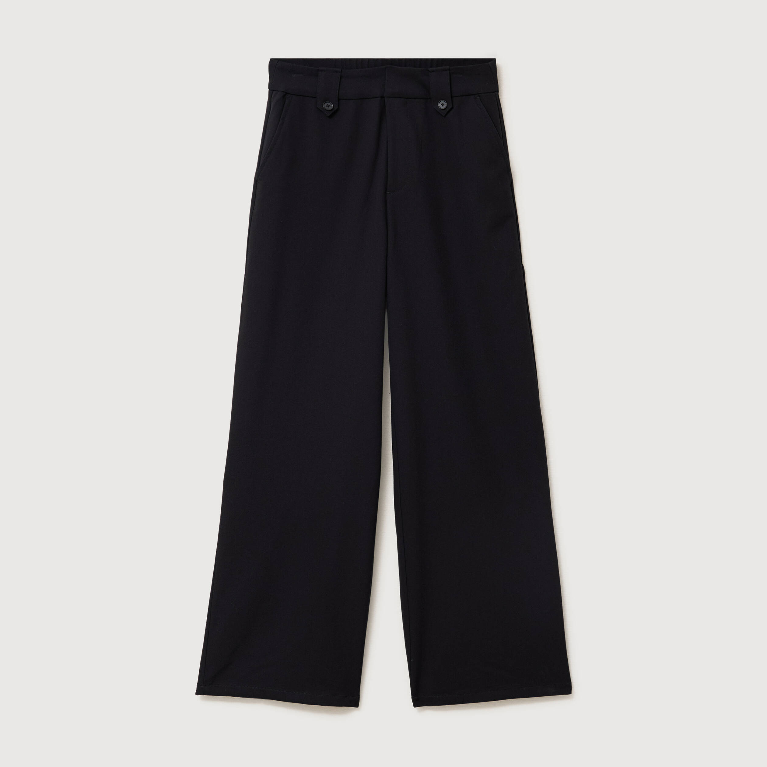 Pantalon large taille haute fluide noir femme