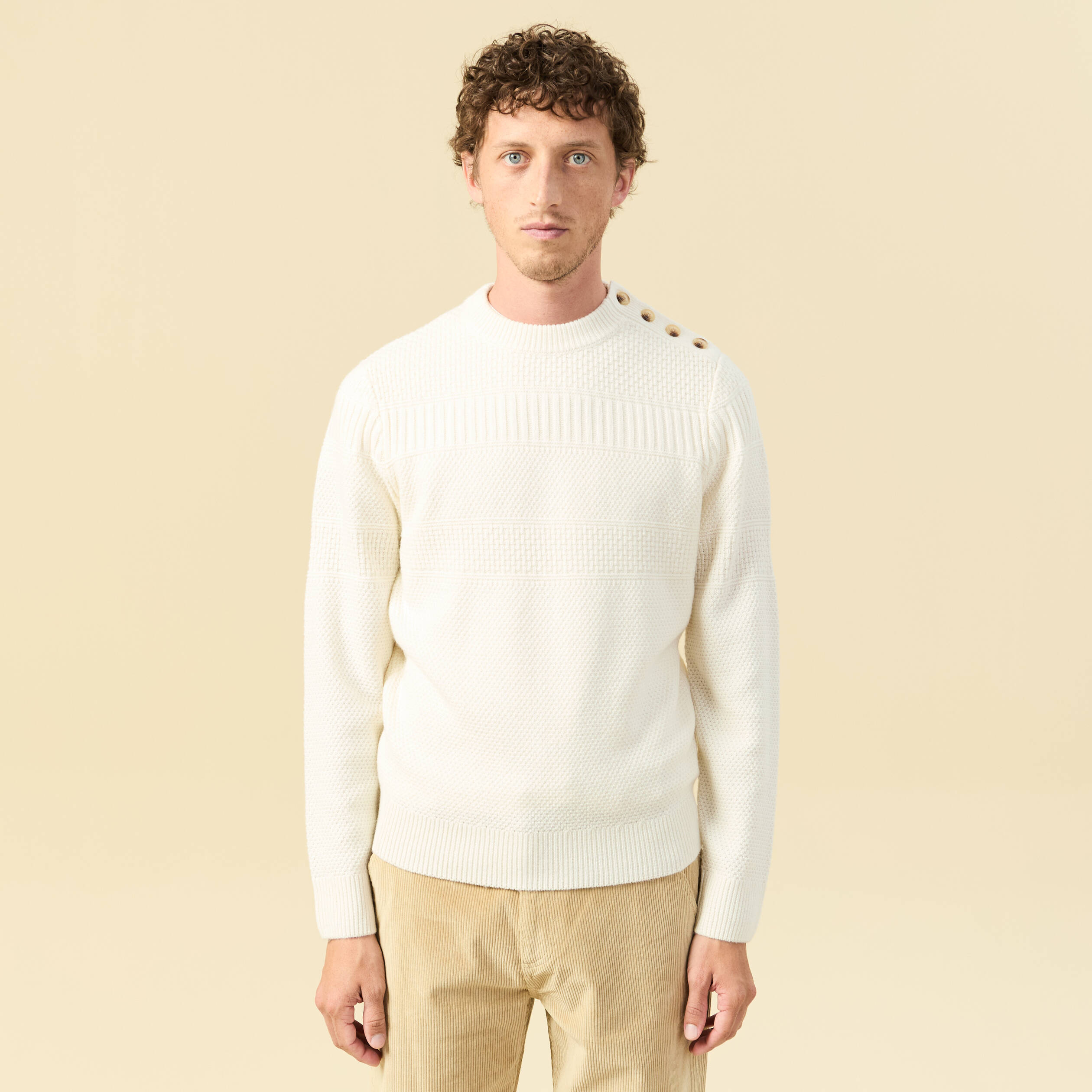 Pull col rond ecru homme