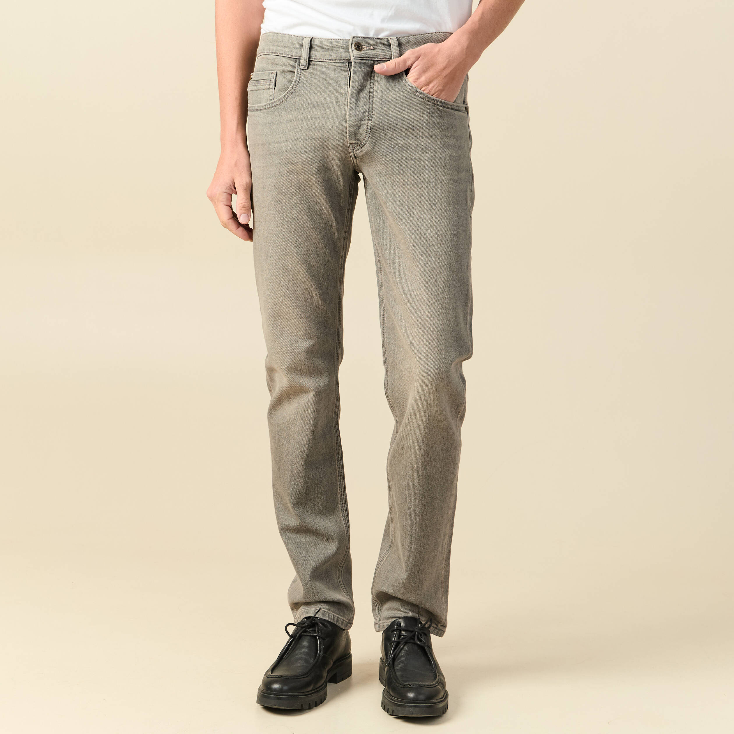 Jeans straight longueur 34 denim snow gris homme