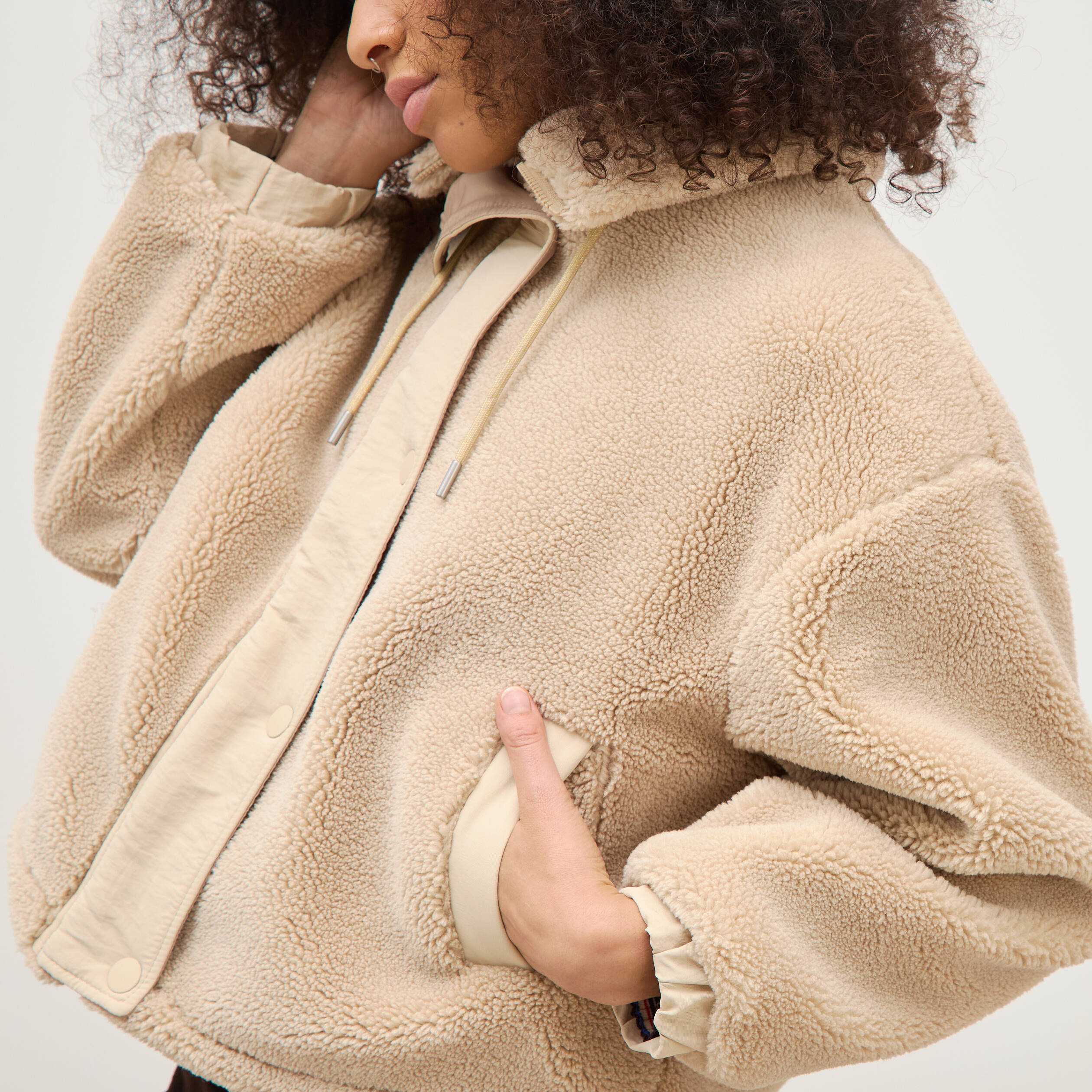 Veste oversize effet polaire col montant creme femme