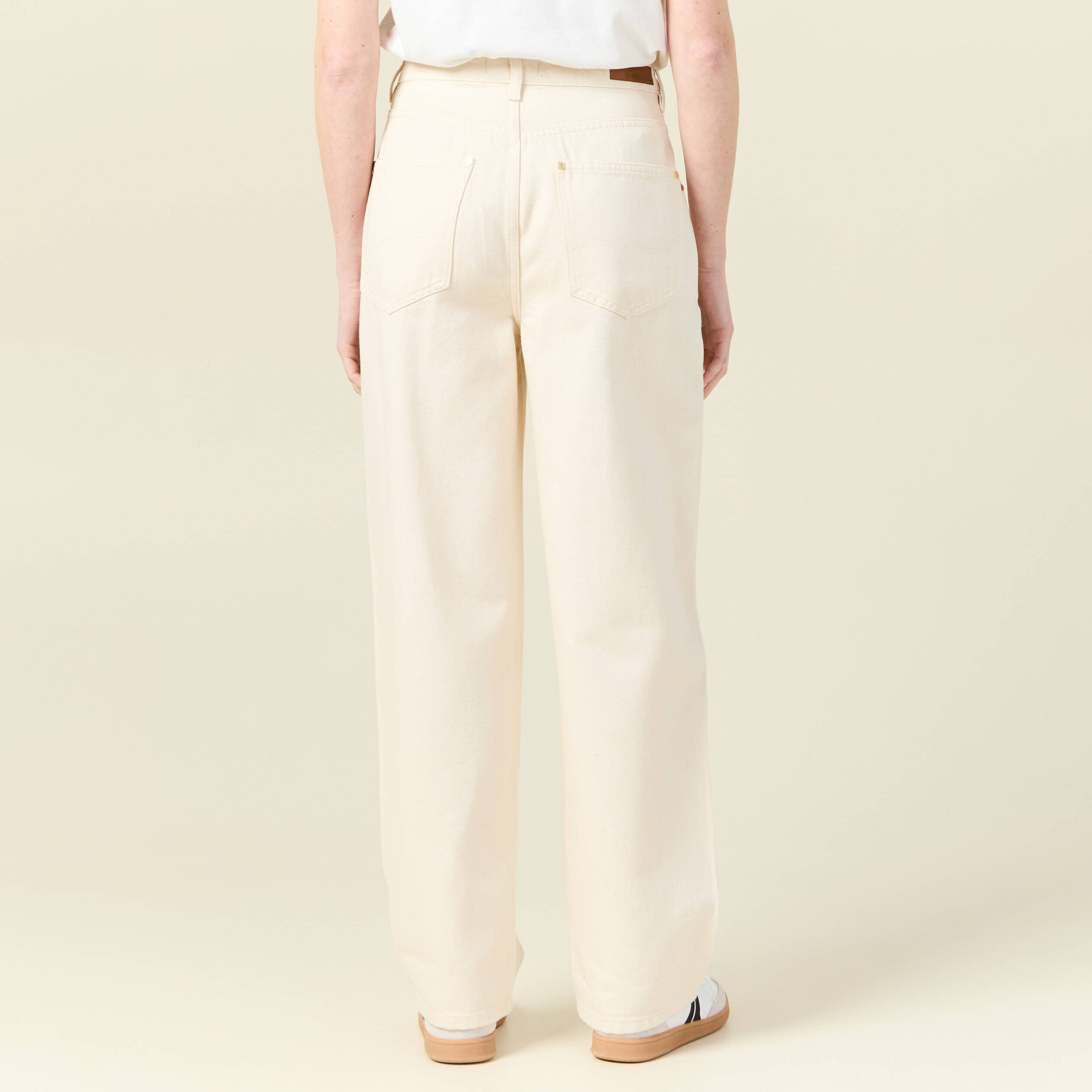 jeans large taille haute denim blanc femme Jeans large taille haute denim blanc femme