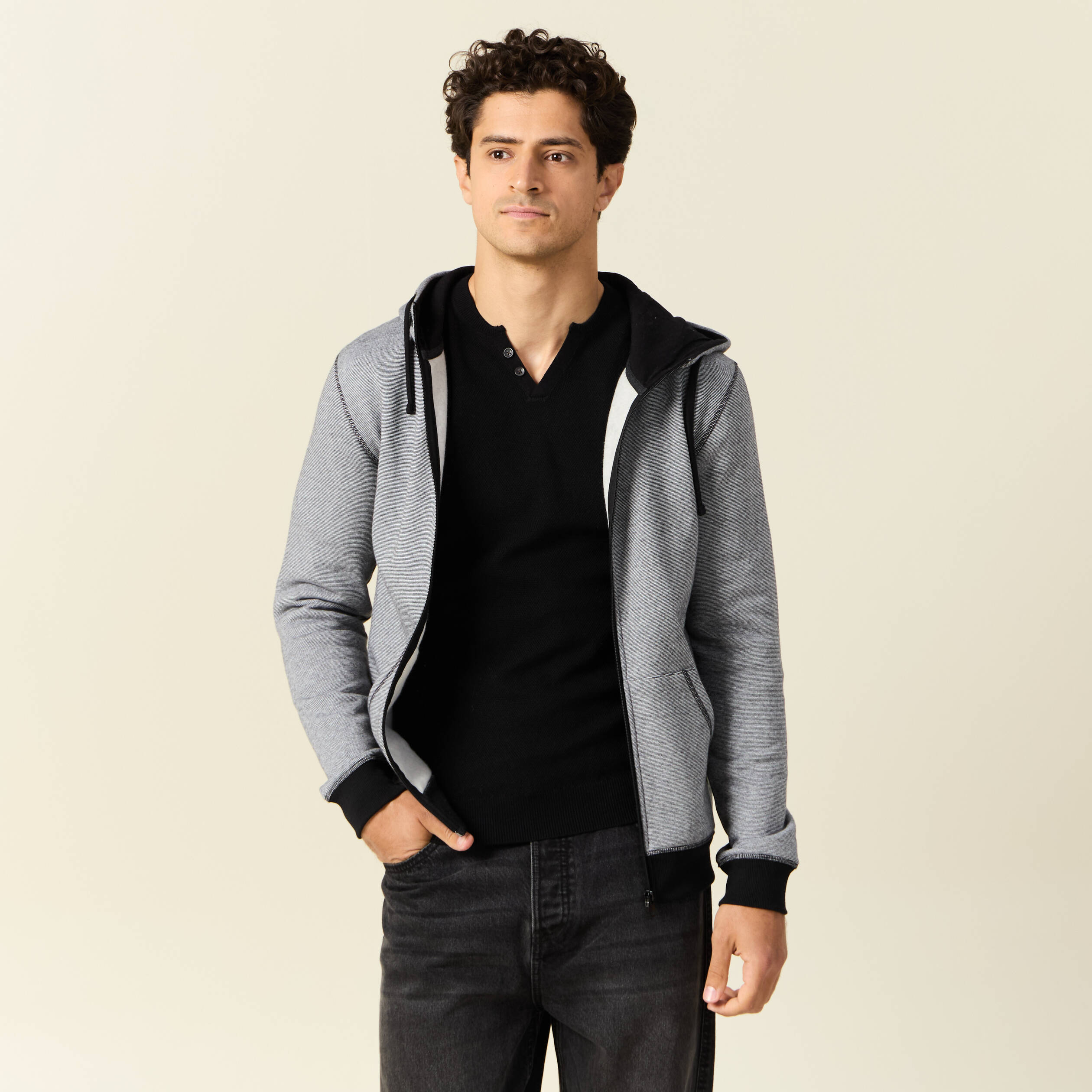 Gilet manches longues zipp&eacute; bleu marine homme