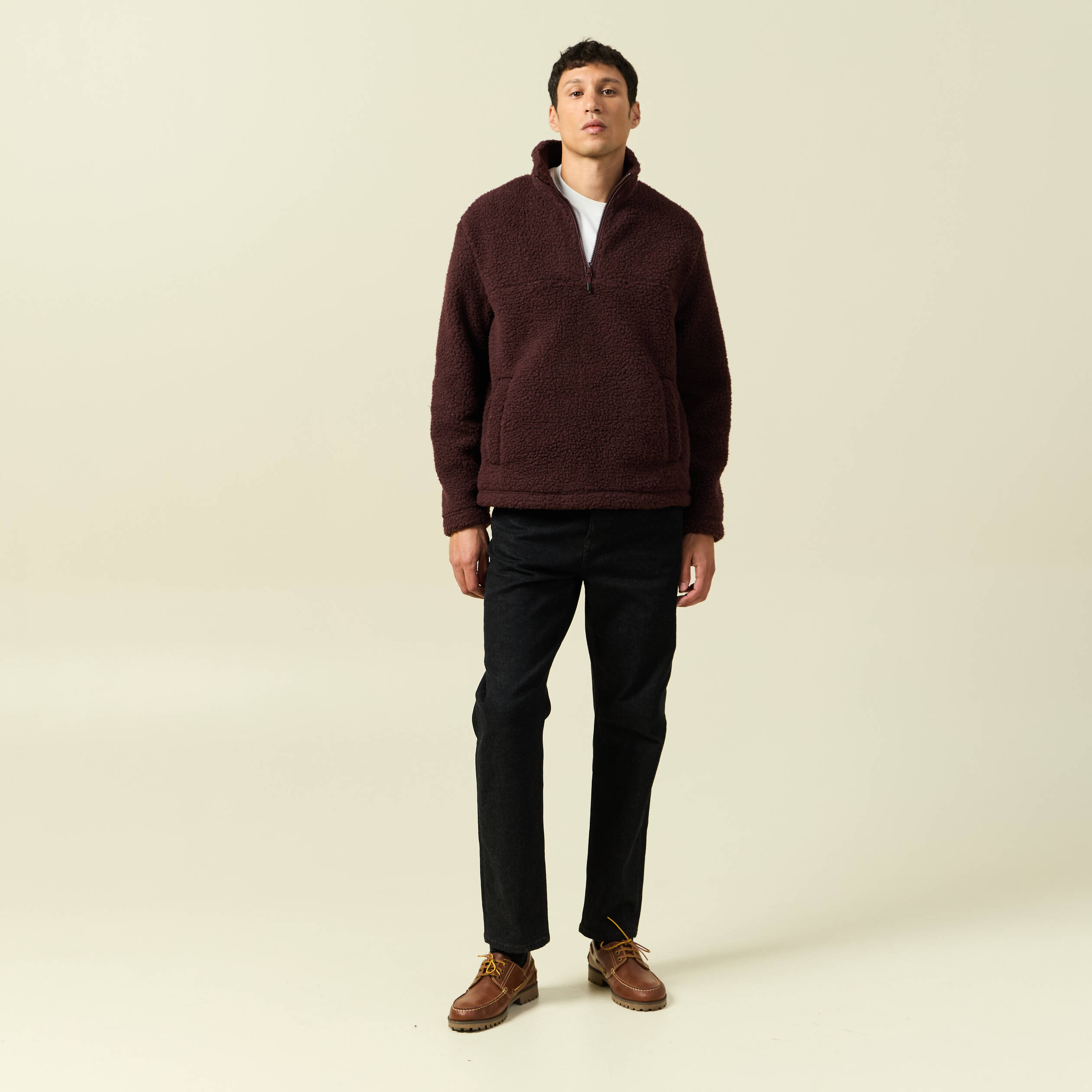 Sweat effet polaire col montant bordeaux homme