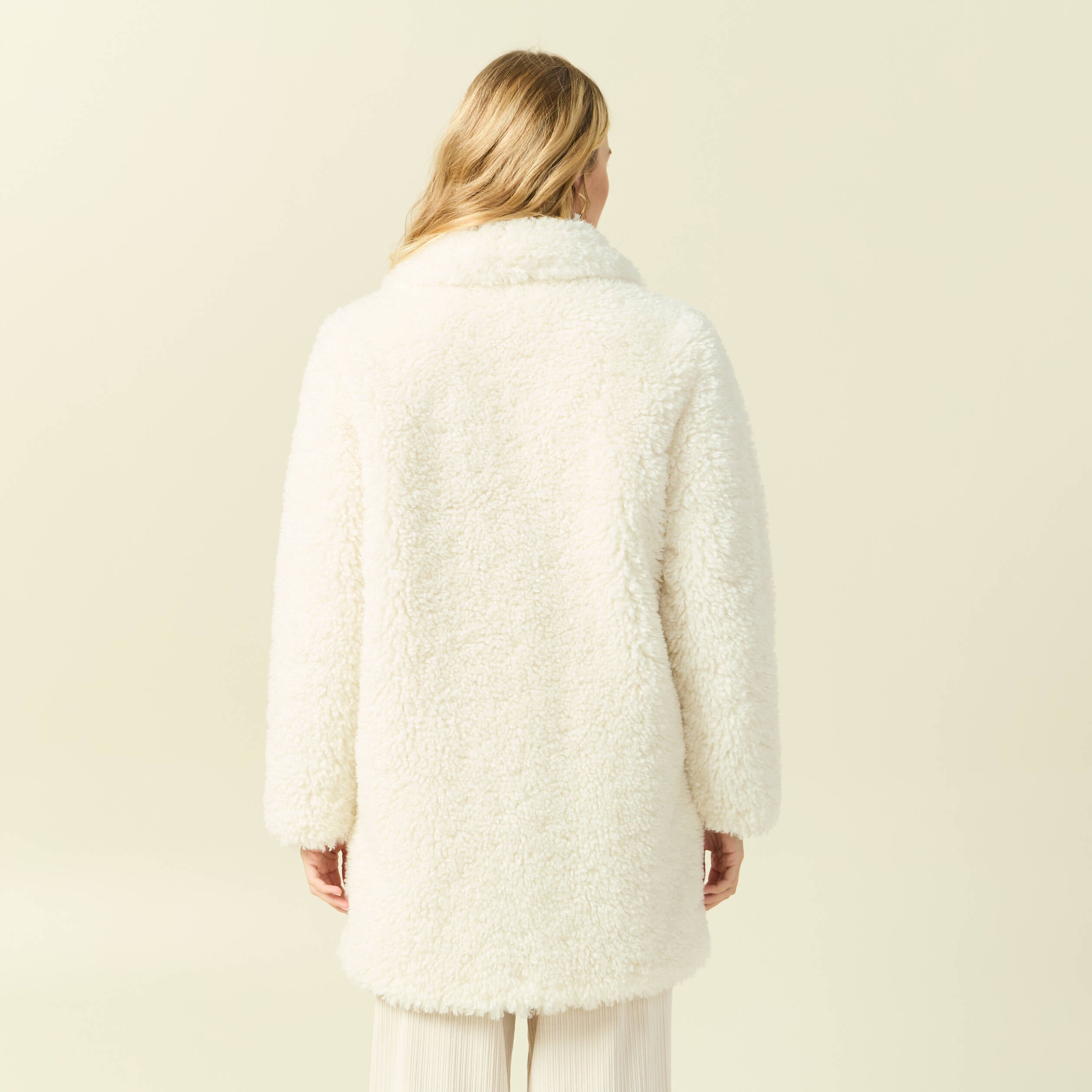 Manteau oversize long effet polaire creme femme