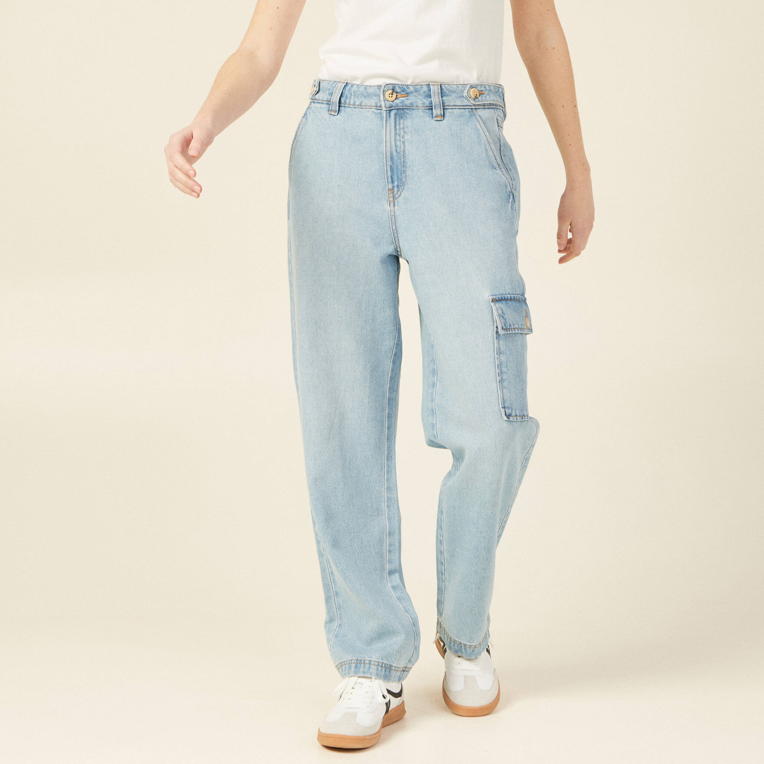 jeans cargo 5 poches denim bleach femme Jeans cargo 5 poches denim bleach femme