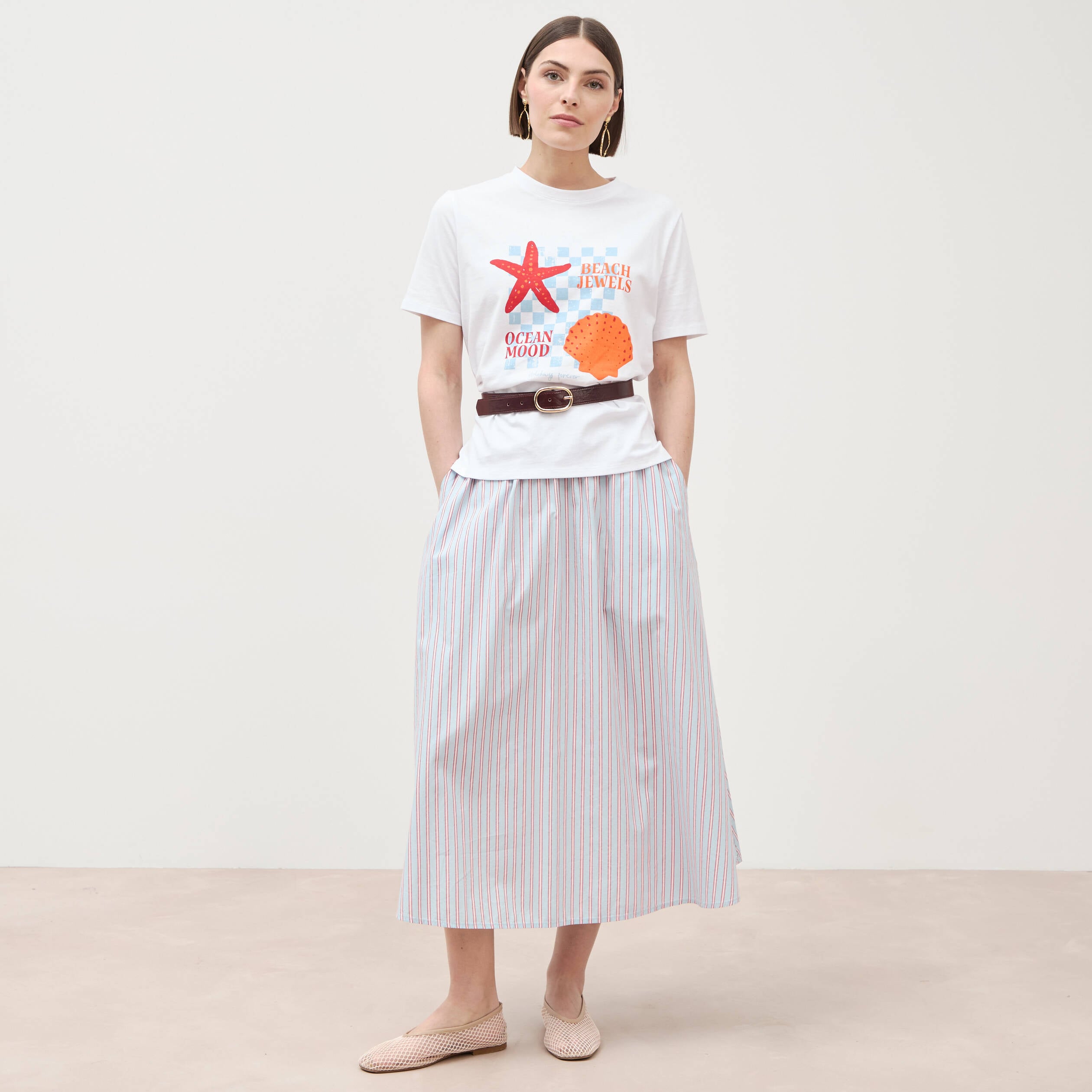 T-shirt droit col rond manches courtes blanc femme