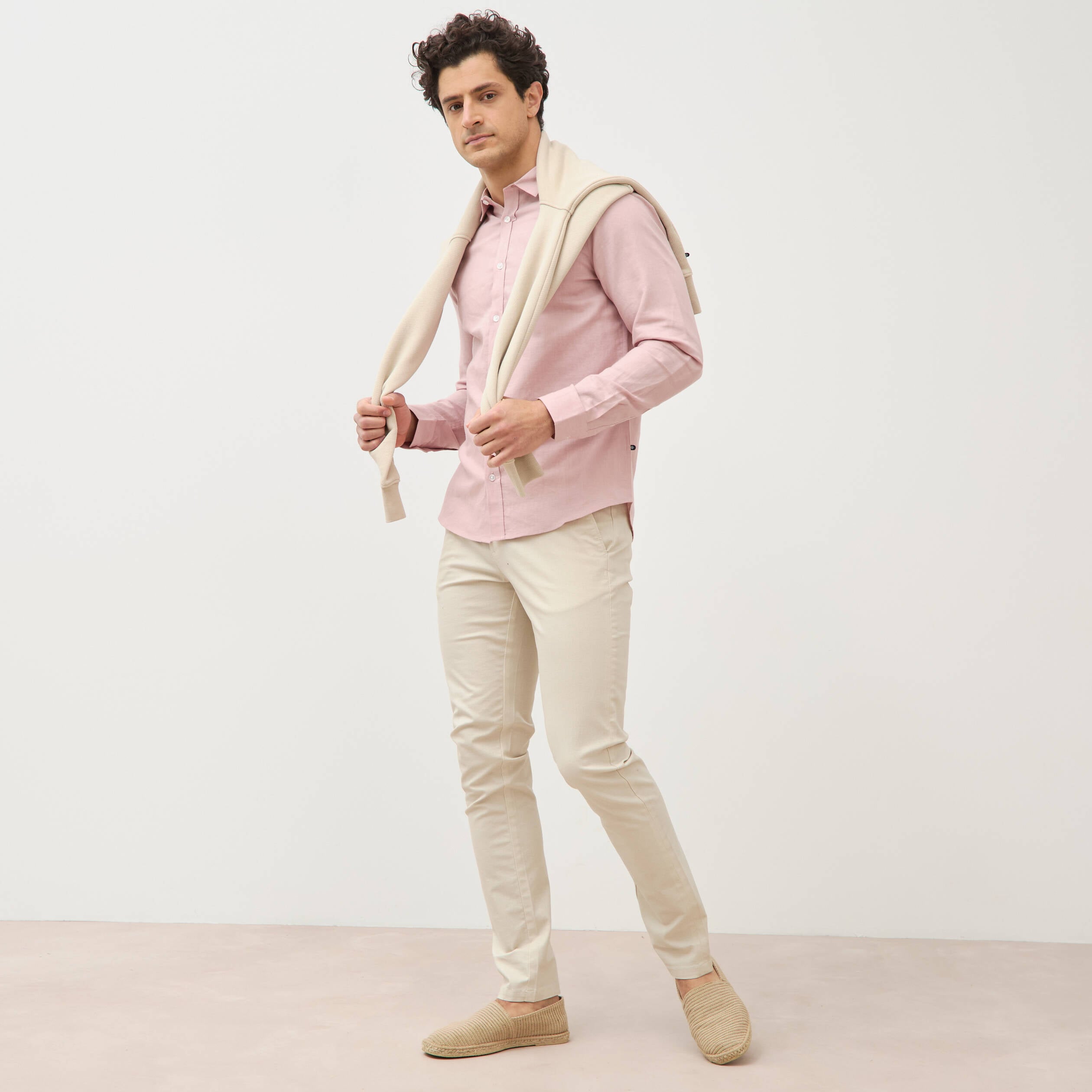 Chemise manches longues rose pastel homme