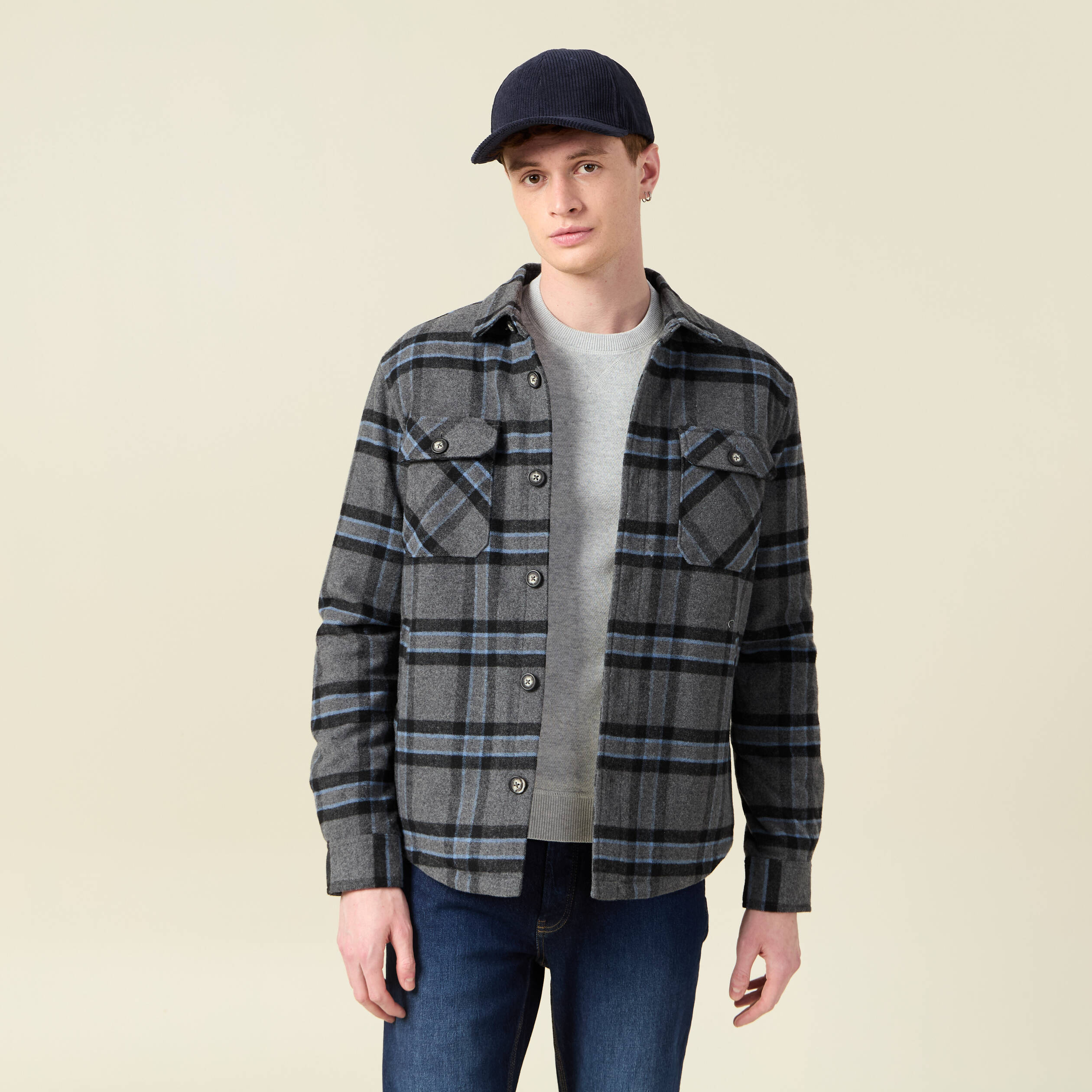 veste surchemise droite bleu gris homme Veste surchemise droite bleu gris homme