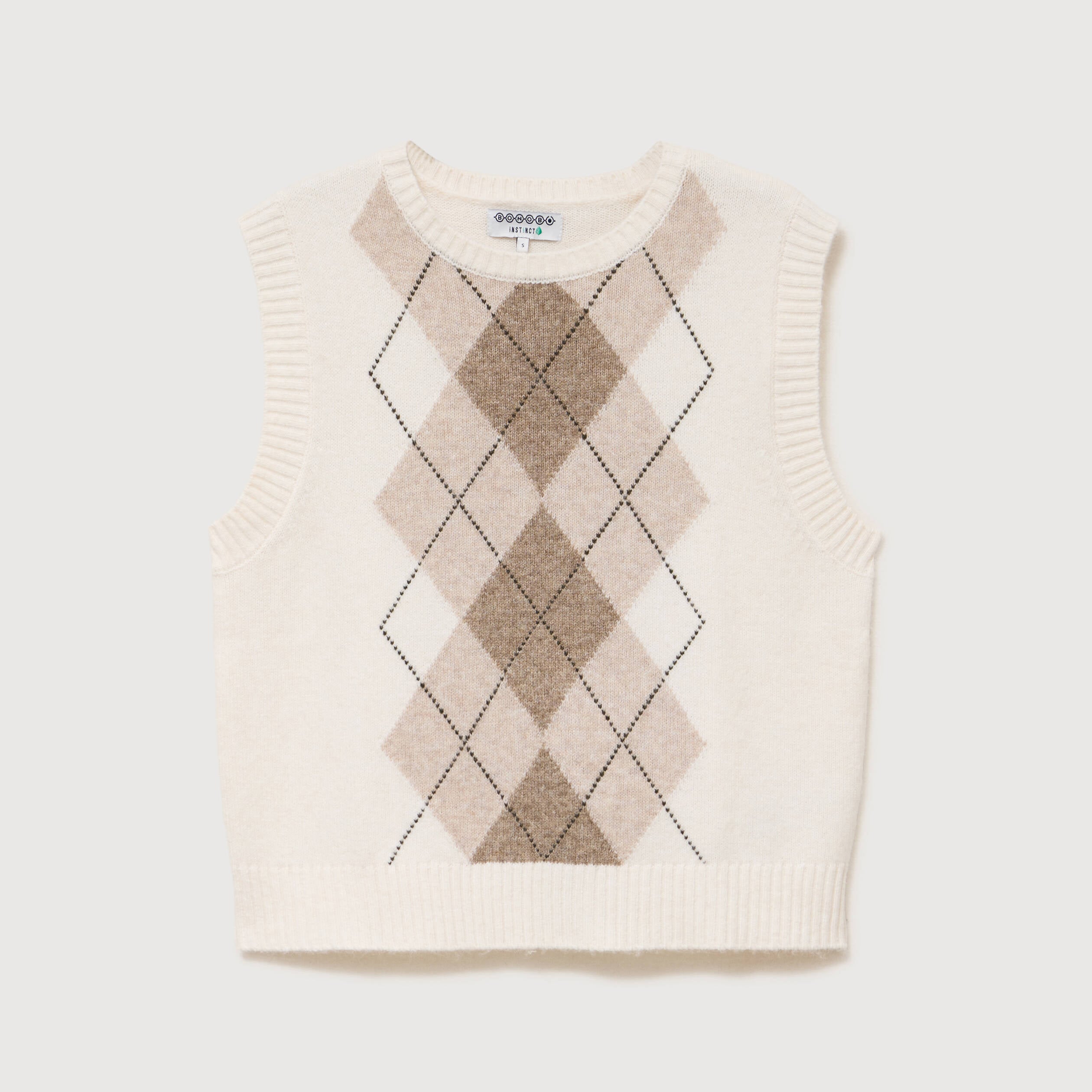 Pull sans manches col rond ecru femme