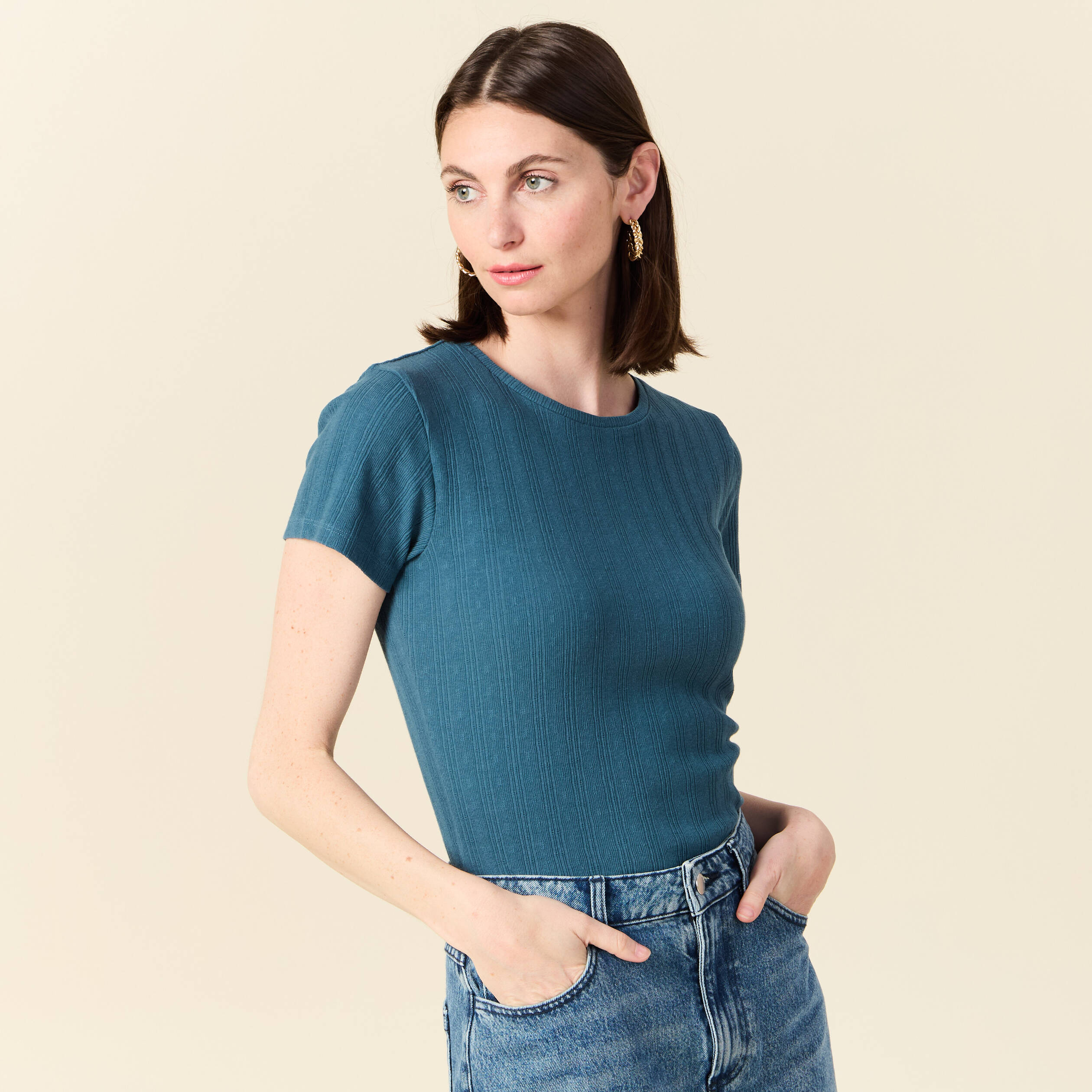 t shirt manches courtes bleu gris femme T-shirt manches courtes bleu gris femme