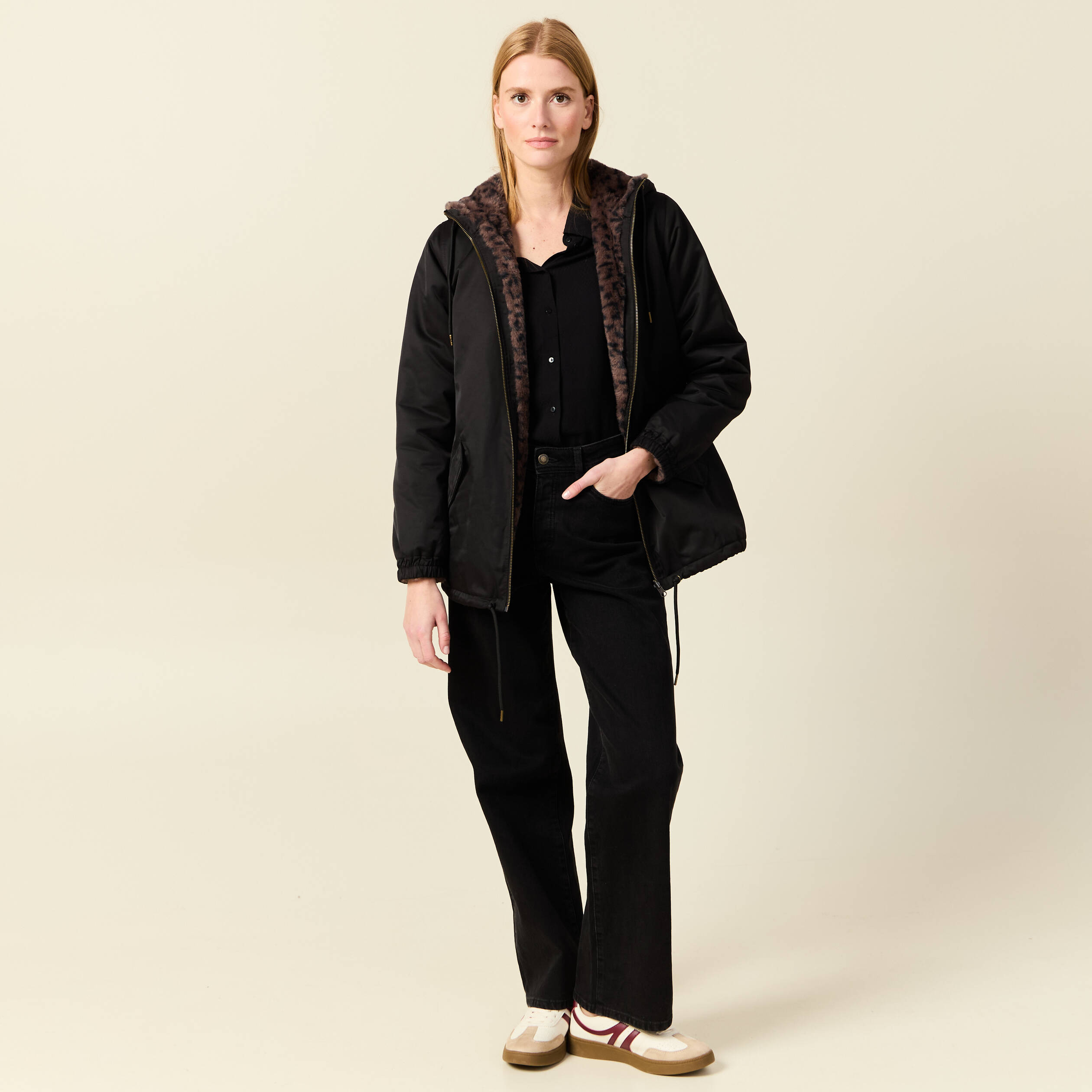 Parka r&eacute;versible noir femme