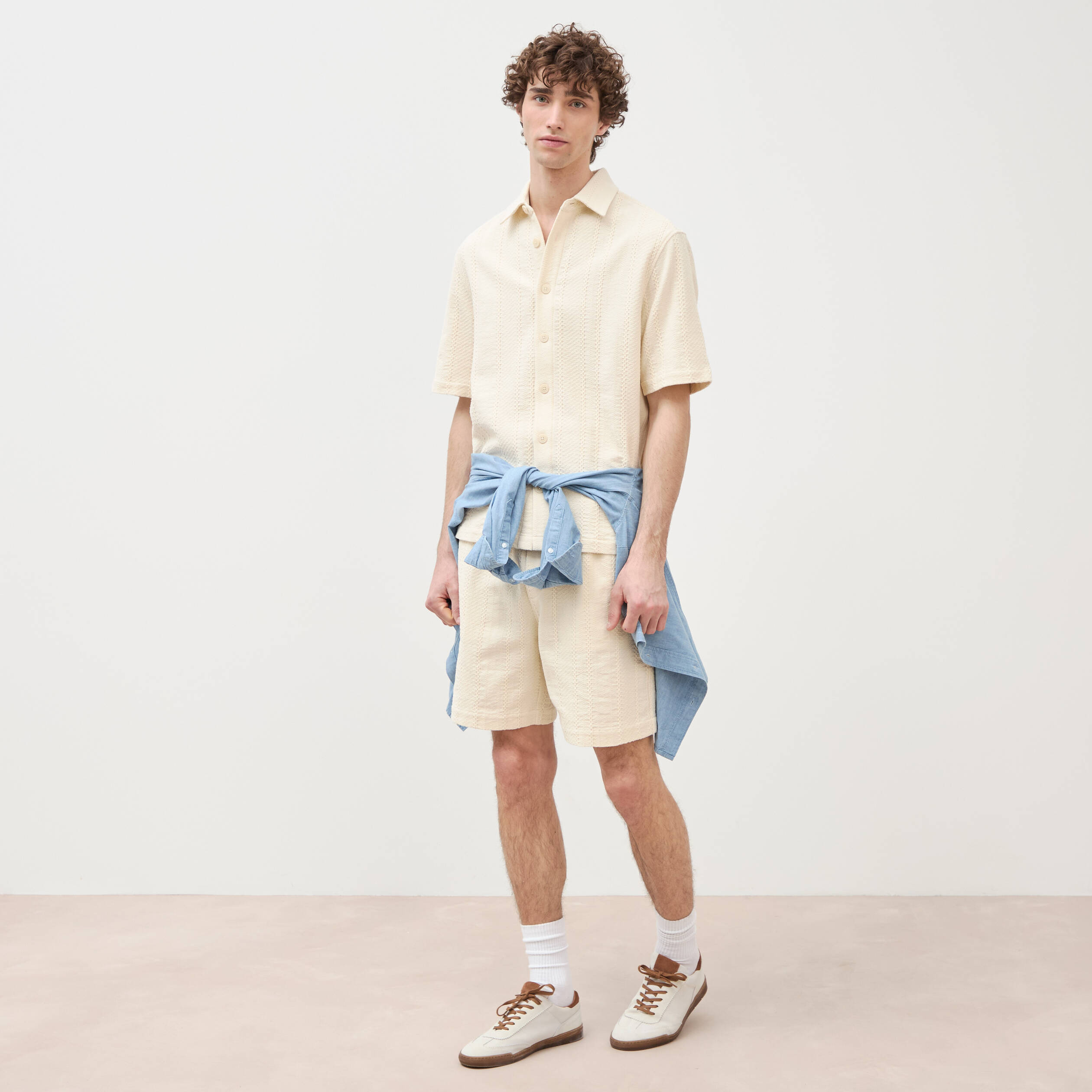 Chemise boyfriend manches courtes ecru homme