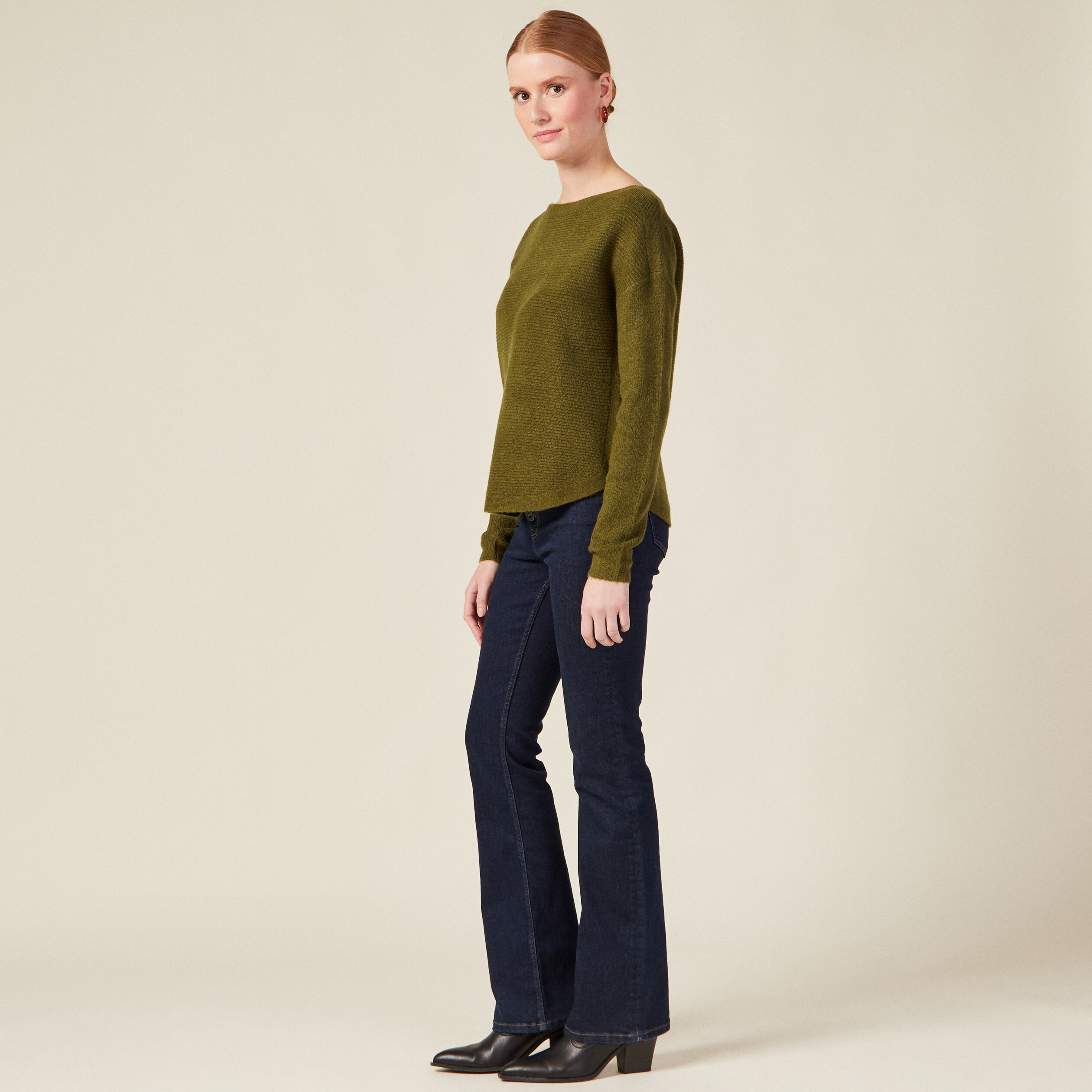 Pull manches longues vert kaki femme