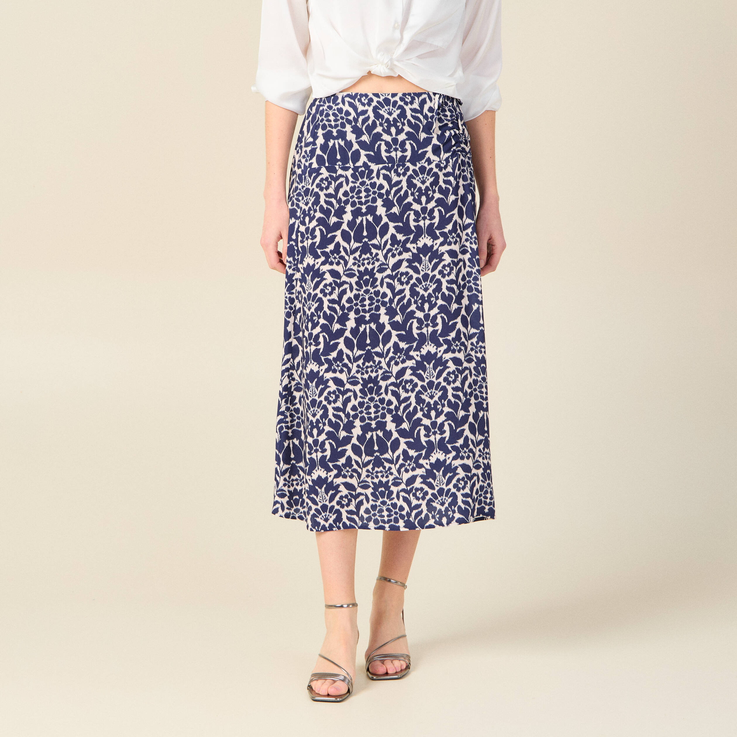 Jupe longue portefeuille bleu marine femme | Vibs