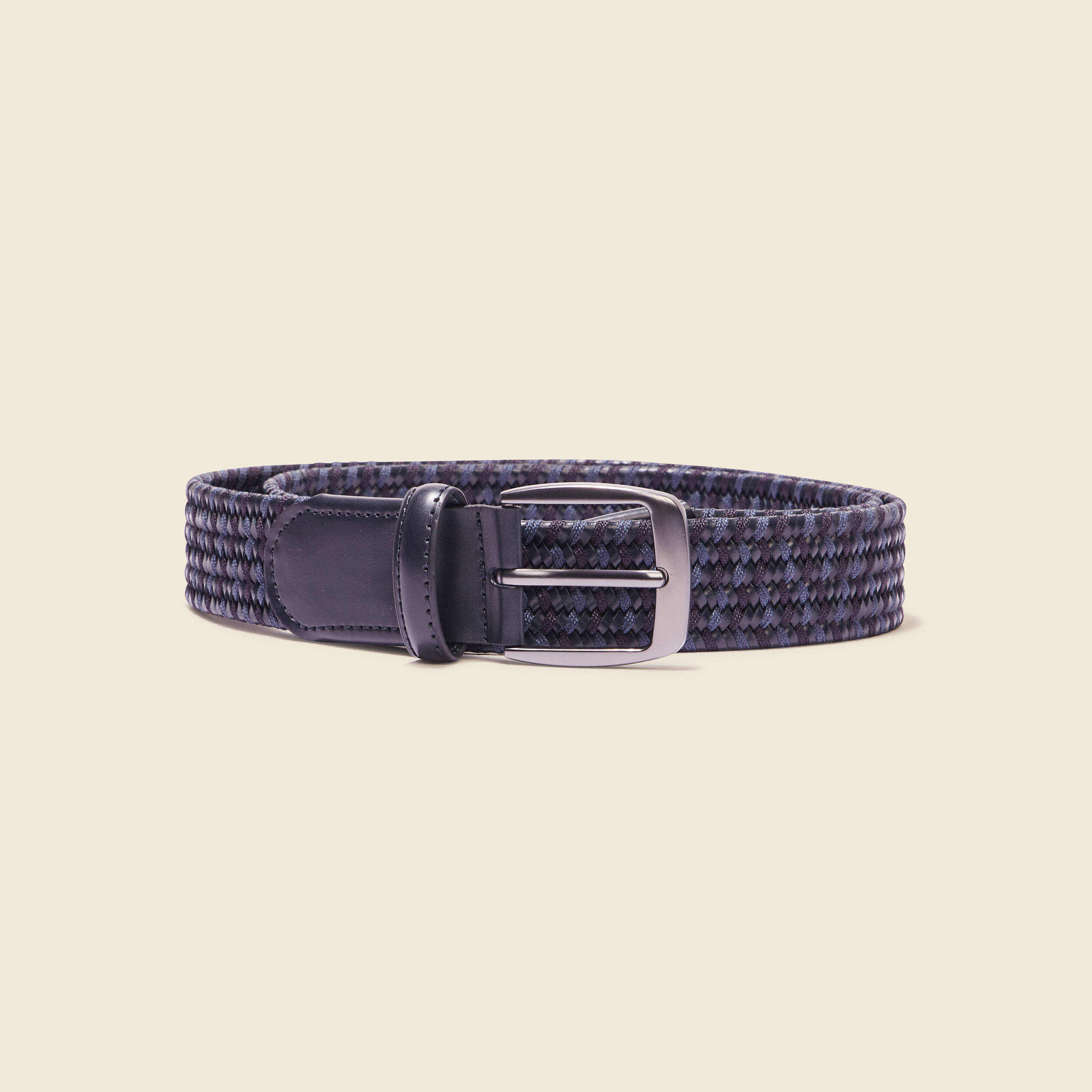 Ceinture tress&eacute;e en cuir bleu fonc&eacute; homme