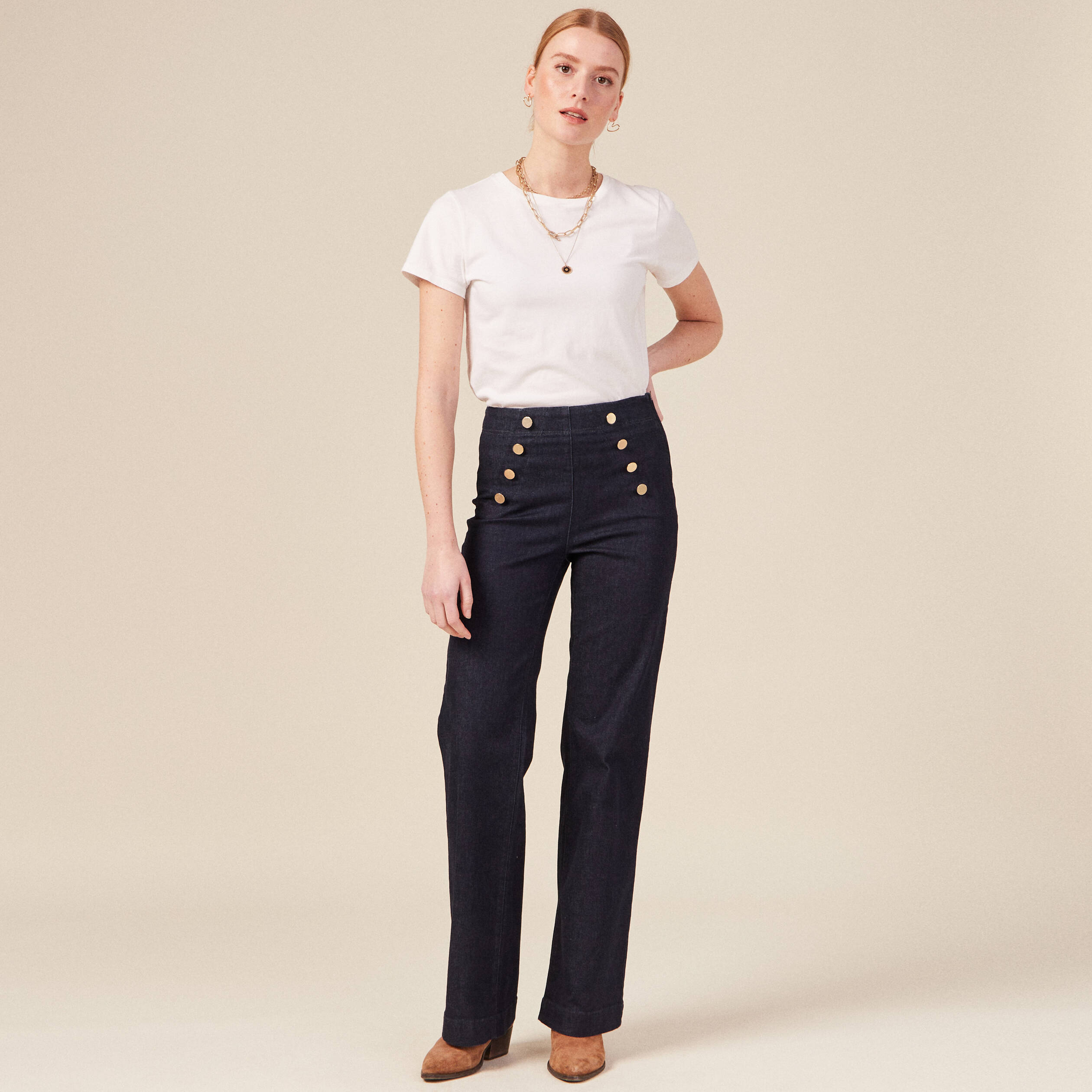 jeans flare a pont denim brut femme Jeans flare à pont denim brut femme