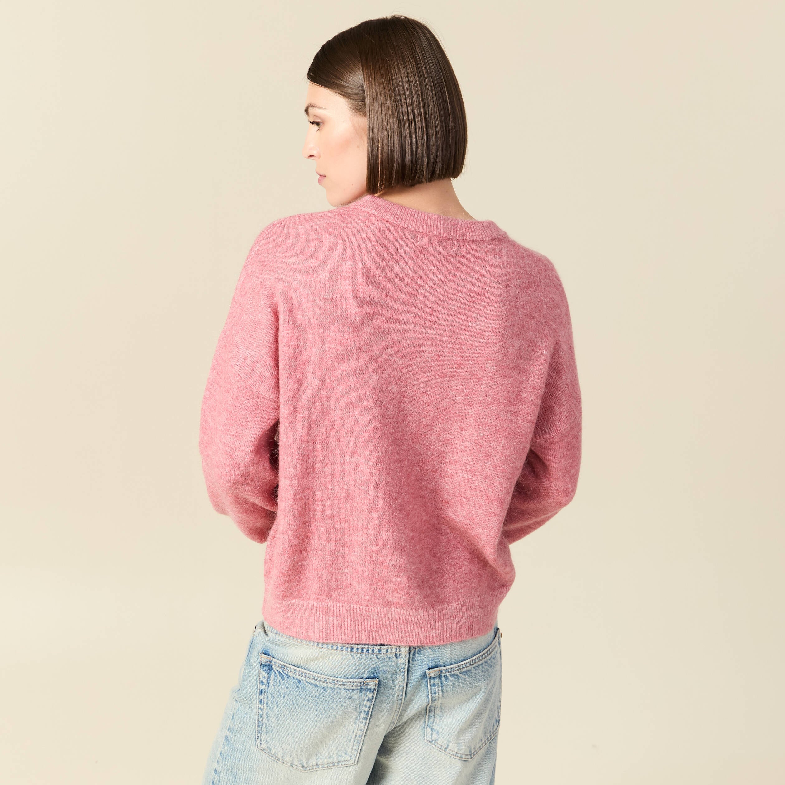 Pull col rond manches longues mauve femme