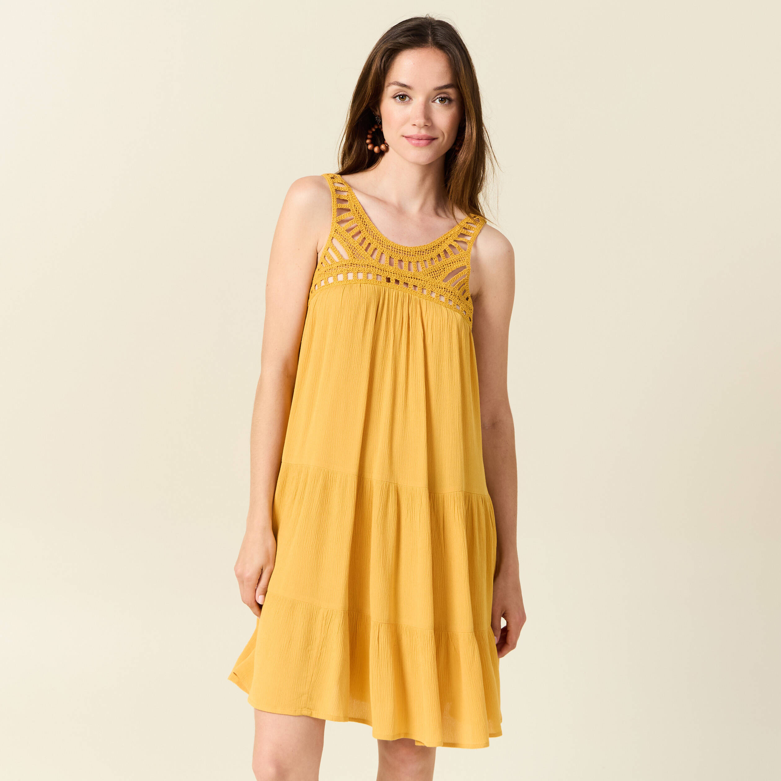 Robe évasée poitrine crochet jaune femme Vibs
